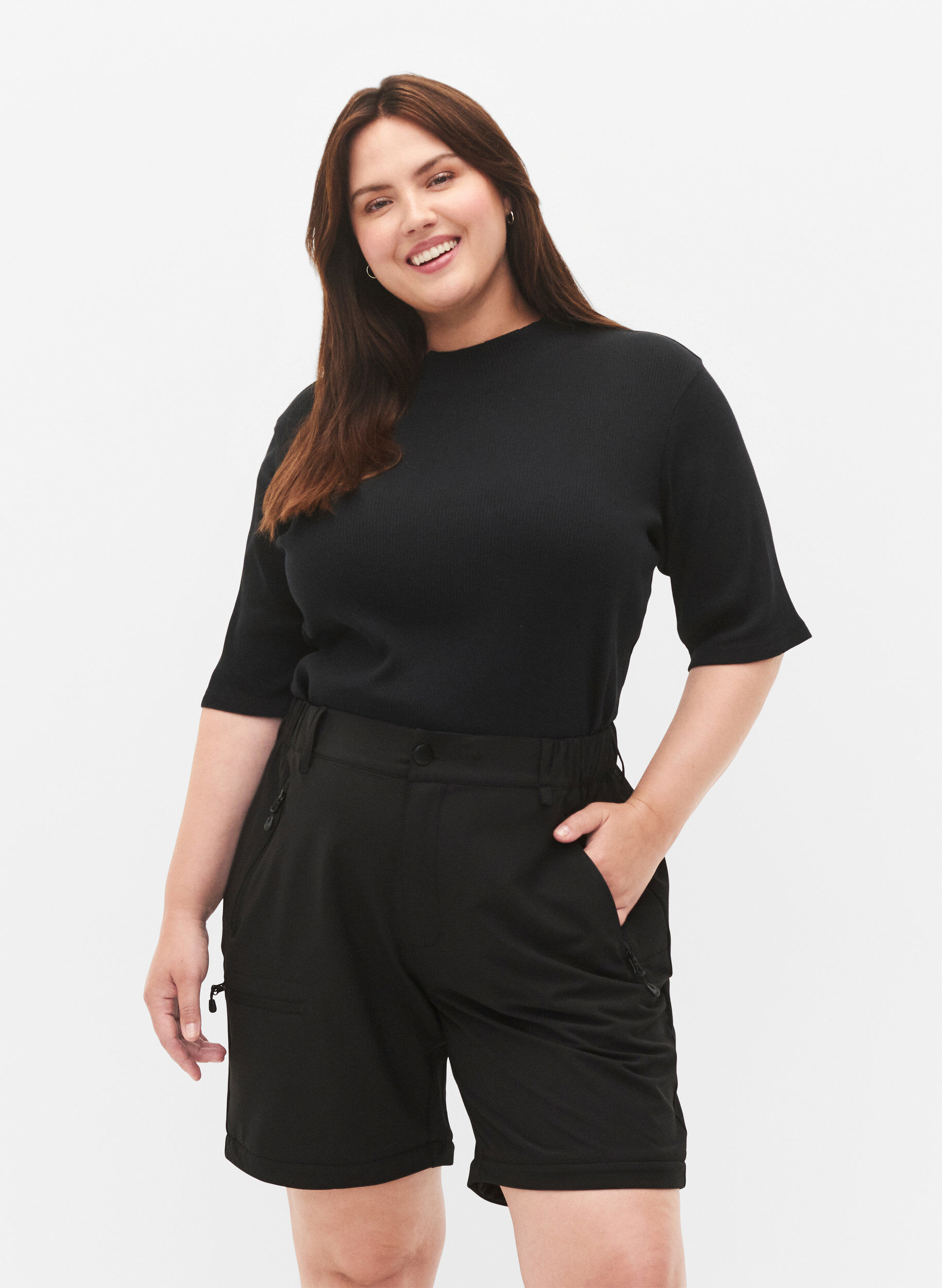 Zizzi Pantalons de randonn&eacute;e 2-en-1, Black, Model image number 3