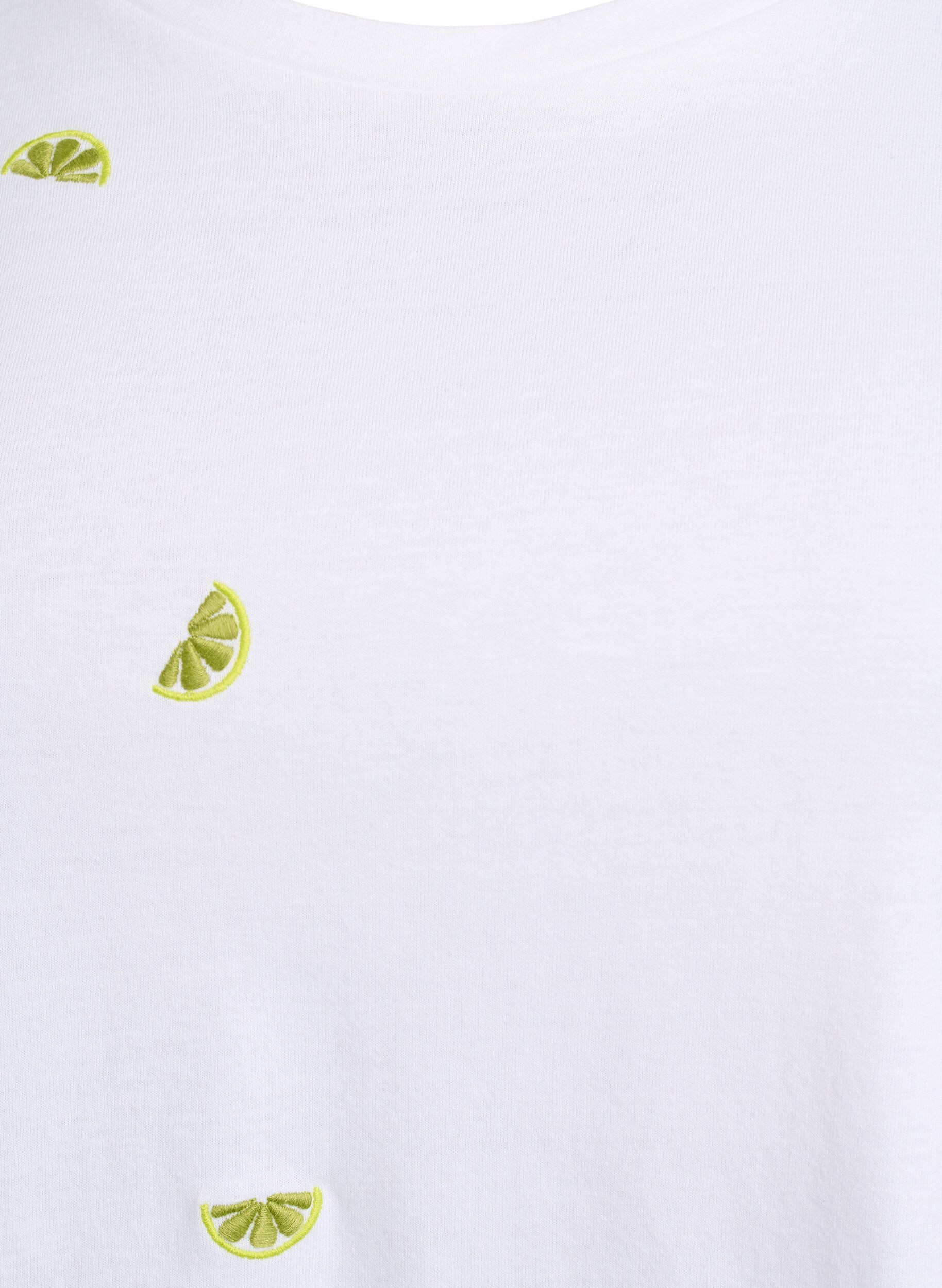 Zizzi T-shirt en coton biologique avec motifs brod&eacute;s, Blanc, Packshot image number 2