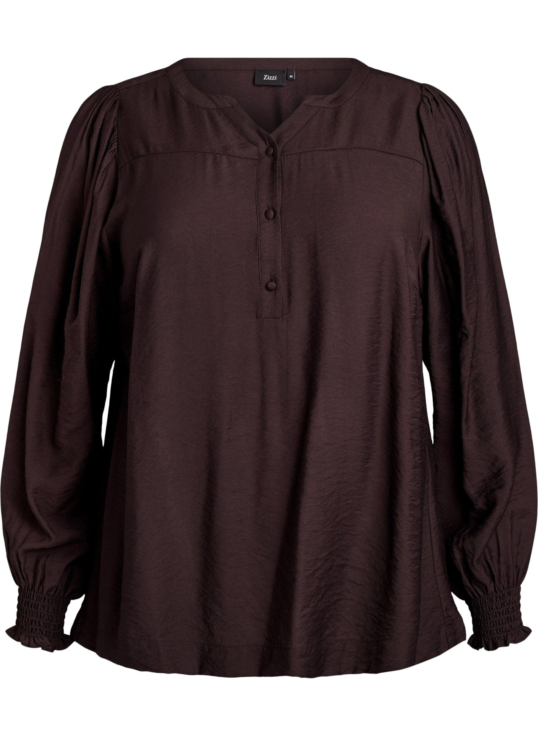 Zizzi Blouse en viscose avec smock et d&eacute;tails fronc&eacute;s, Marron, Packshot image number 0