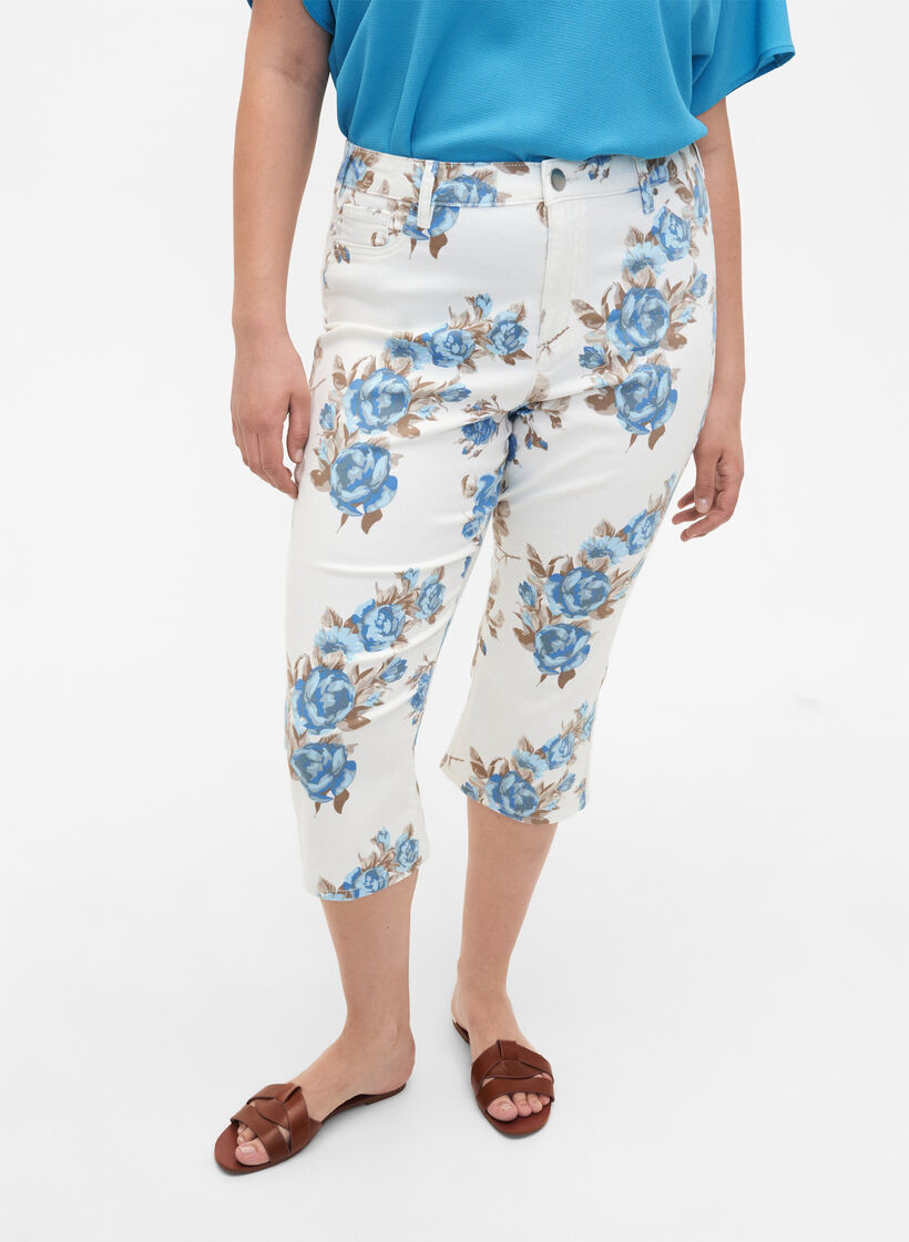 Pantacourt Amy taille haute avec imprimé floral, White B.AOP, Model image number 2