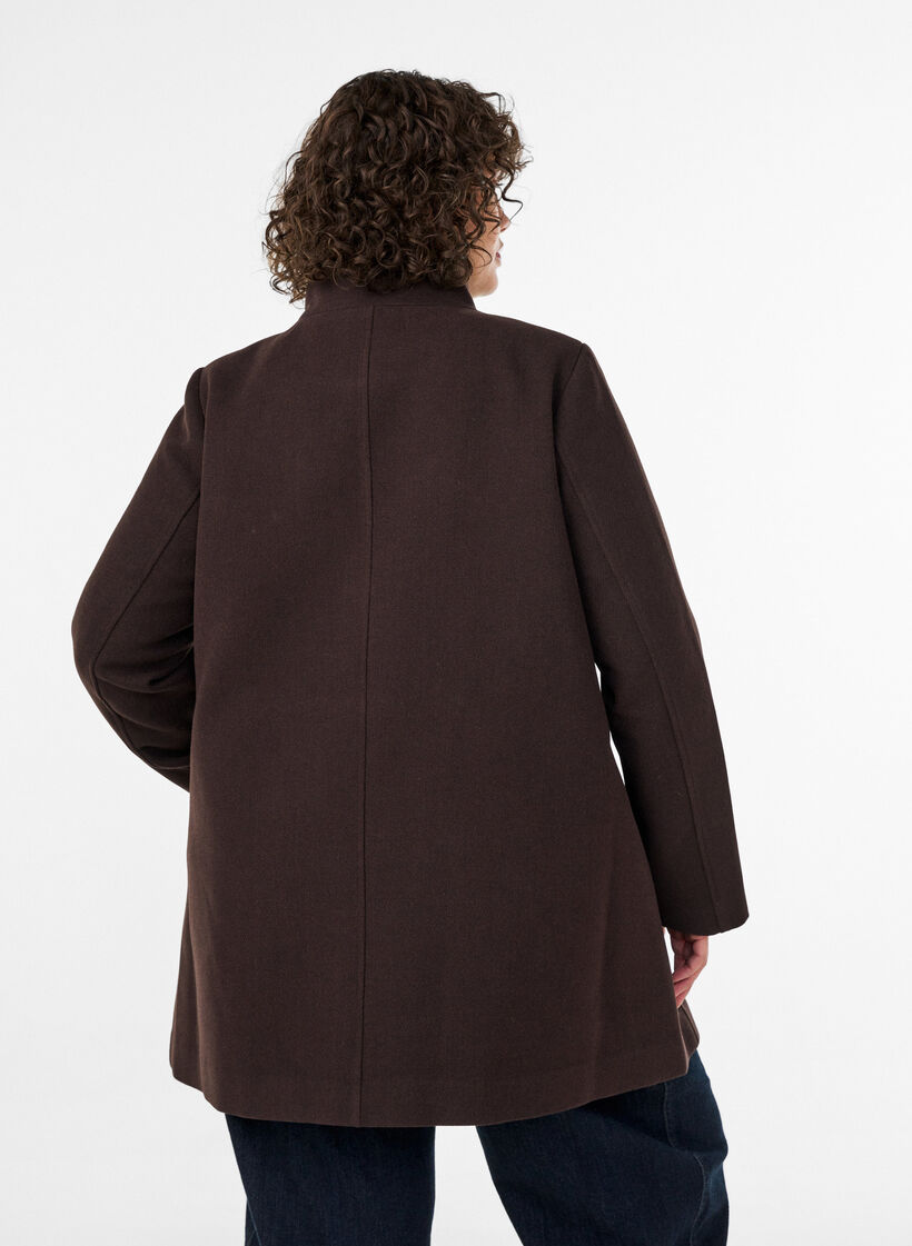 Manteau coupe &eacute;vas&eacute;e avec boutons dor&eacute;s, Marron, Model image number 2