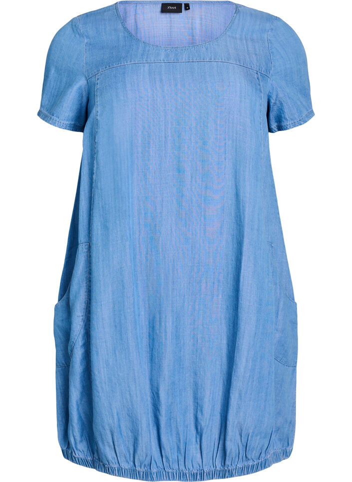 Robe courte coupe ballon en denim de lyocell, Bleu Clair, Packshot image number 0