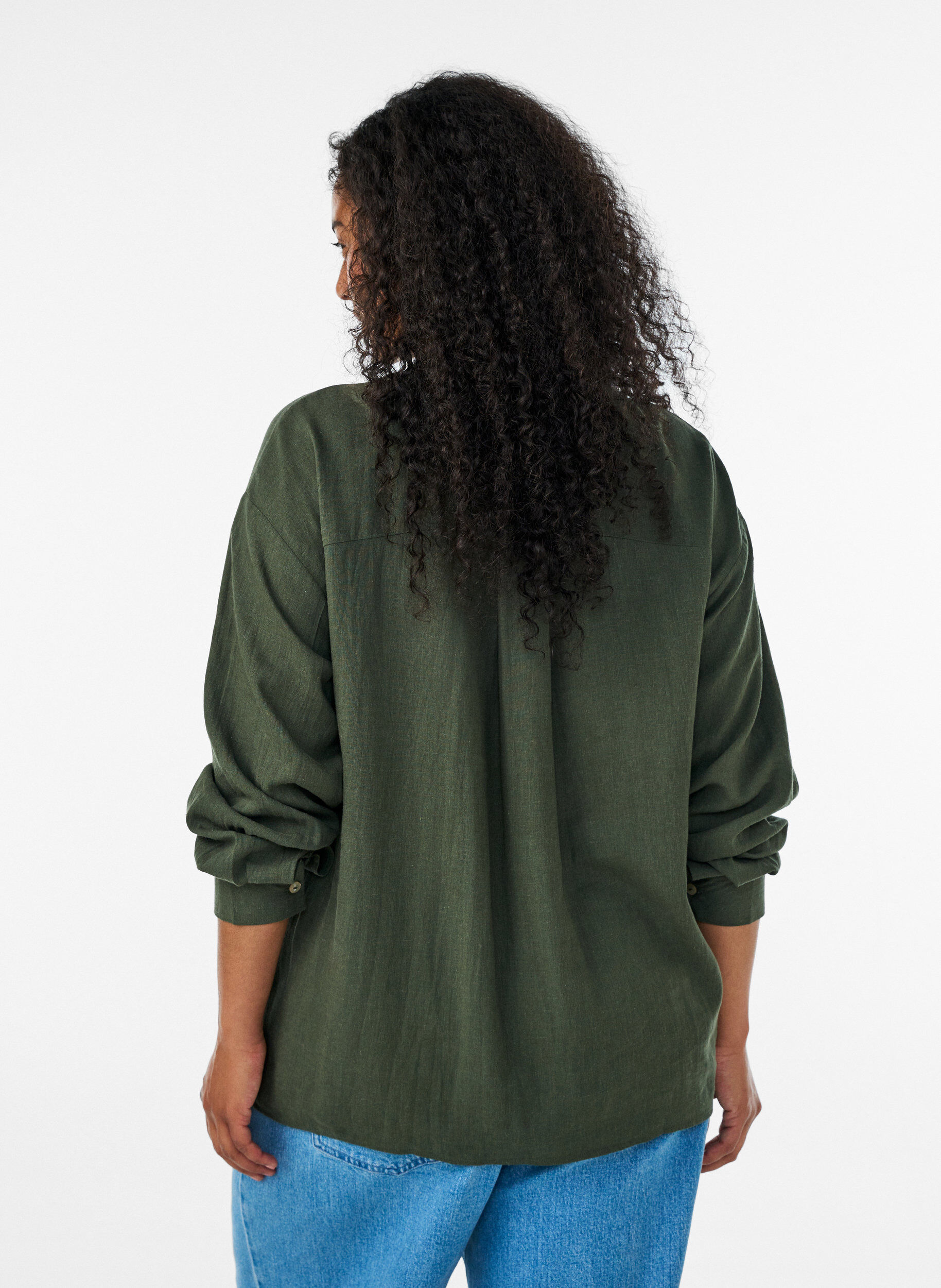 ZizziBlouse en lin et viscose avec col en V, Vert, Model image number 2