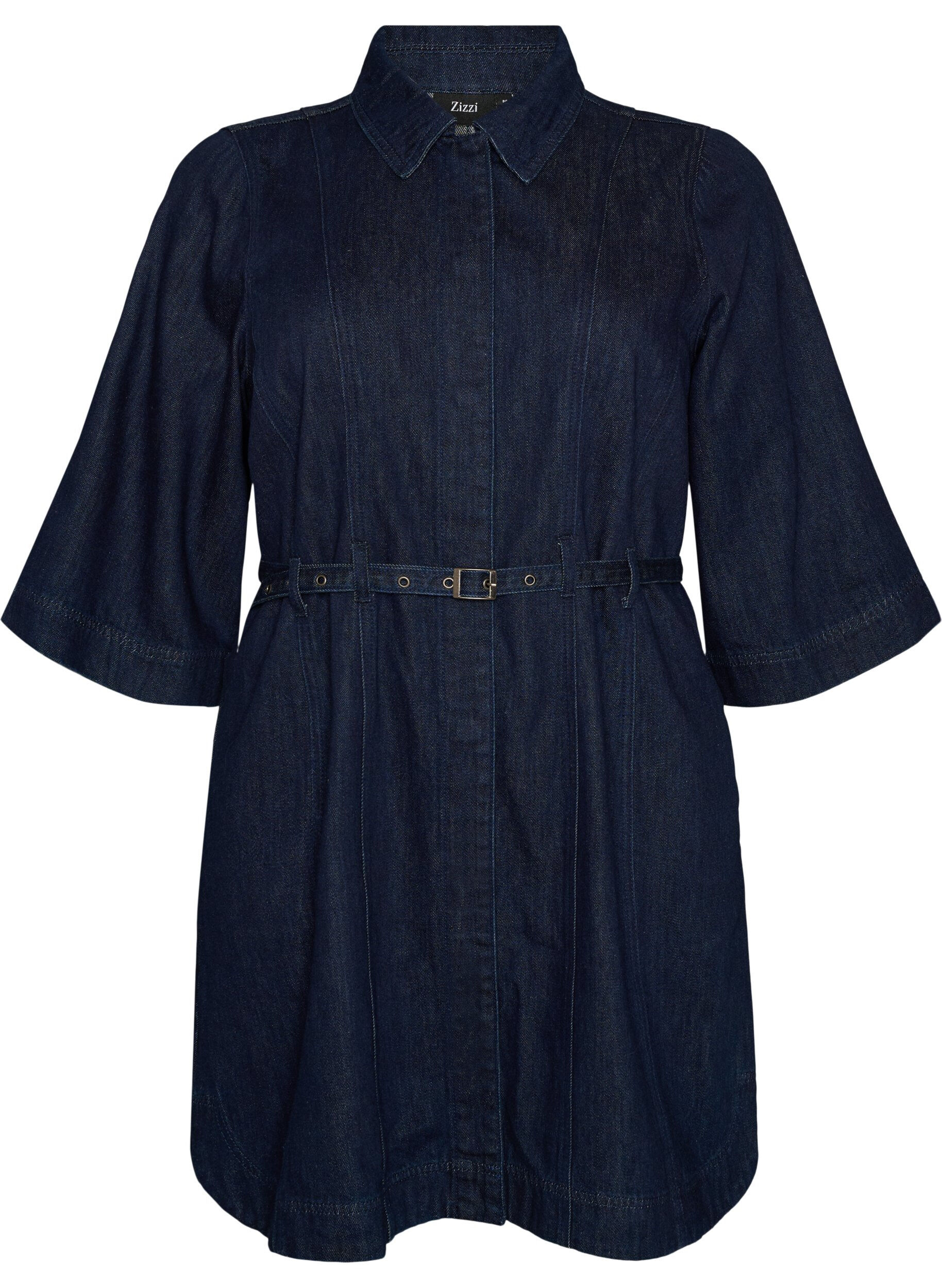 ZizziRobe en jean avec ceinture et manches 3/4, Bleu, Packshot image number 0