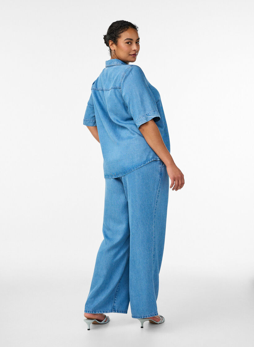 Pantalon large en lyocell aspect denim, Bleu Clair, Model image number 1