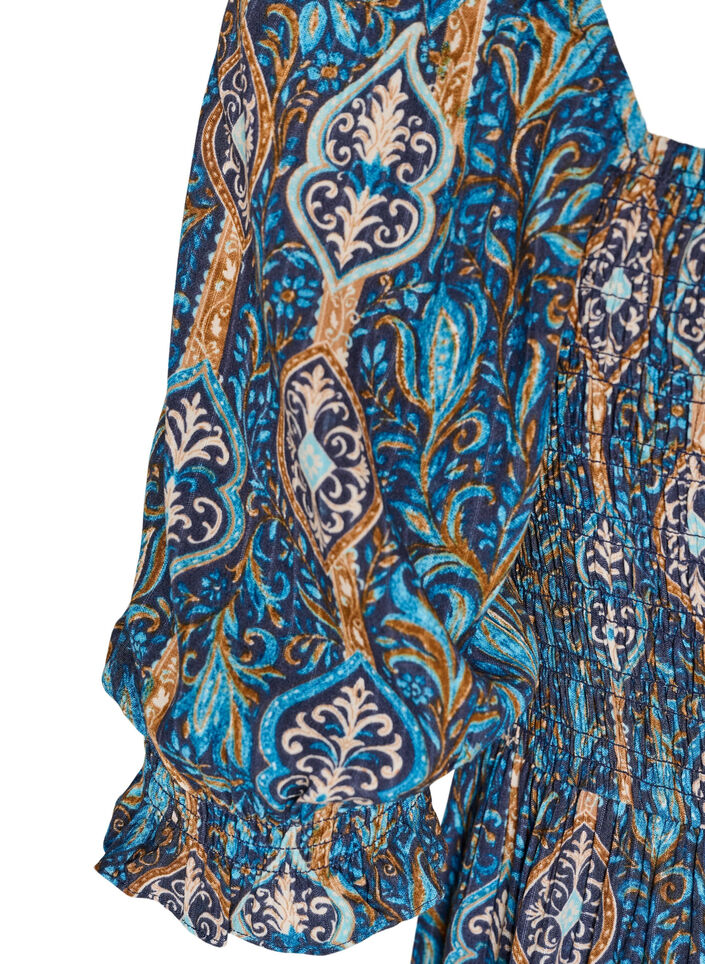 Robe d'&eacute;t&eacute; en viscose &agrave; imprim&eacute; paisley, Bleu, Packshot image number 3