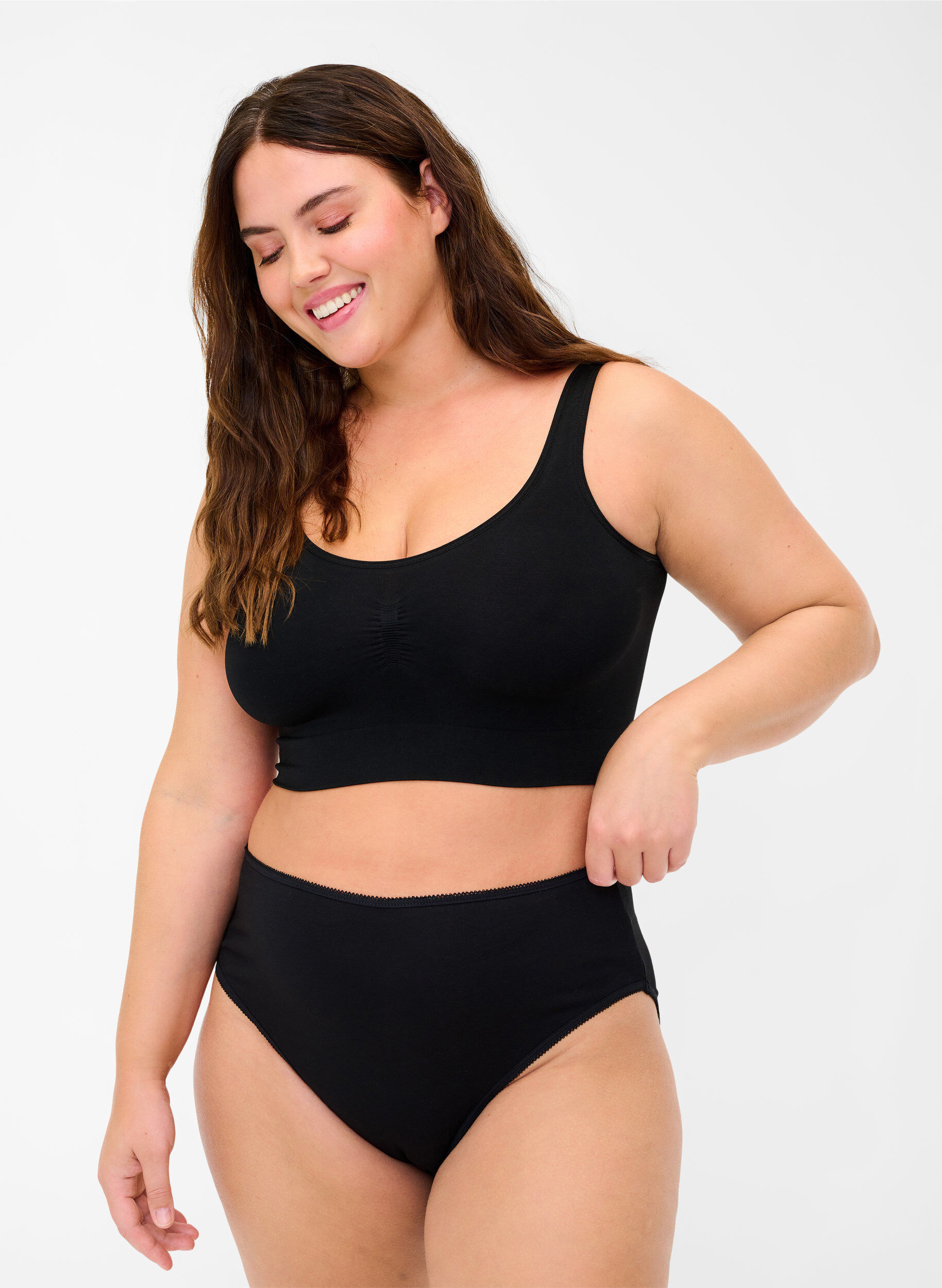 Slip 3-pack en coton avec taille r&eacute;guli&egrave;re, Noir, Model