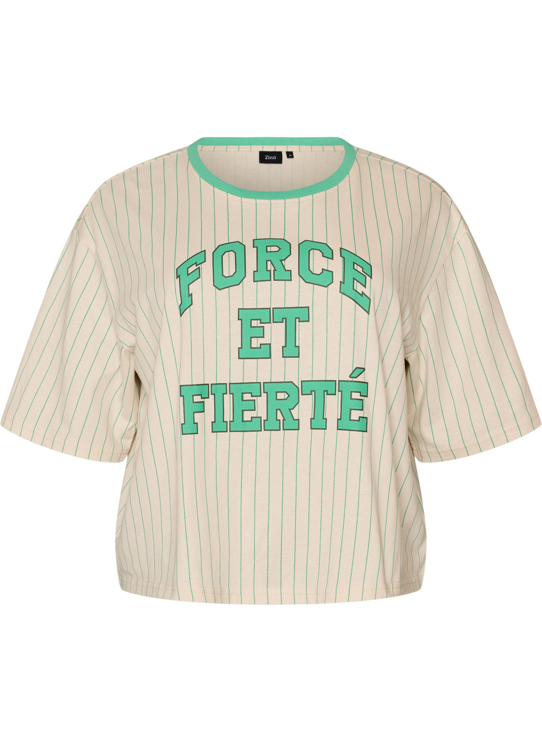 ZizziT-shirt boxy &agrave; rayures avec imprim&eacute; statement, Vanille, Packshot image number 0