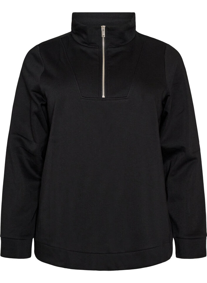 Sweat-shirt avec col montant et fermeture zipp&eacute;e, Noir, Packshot image number 0
