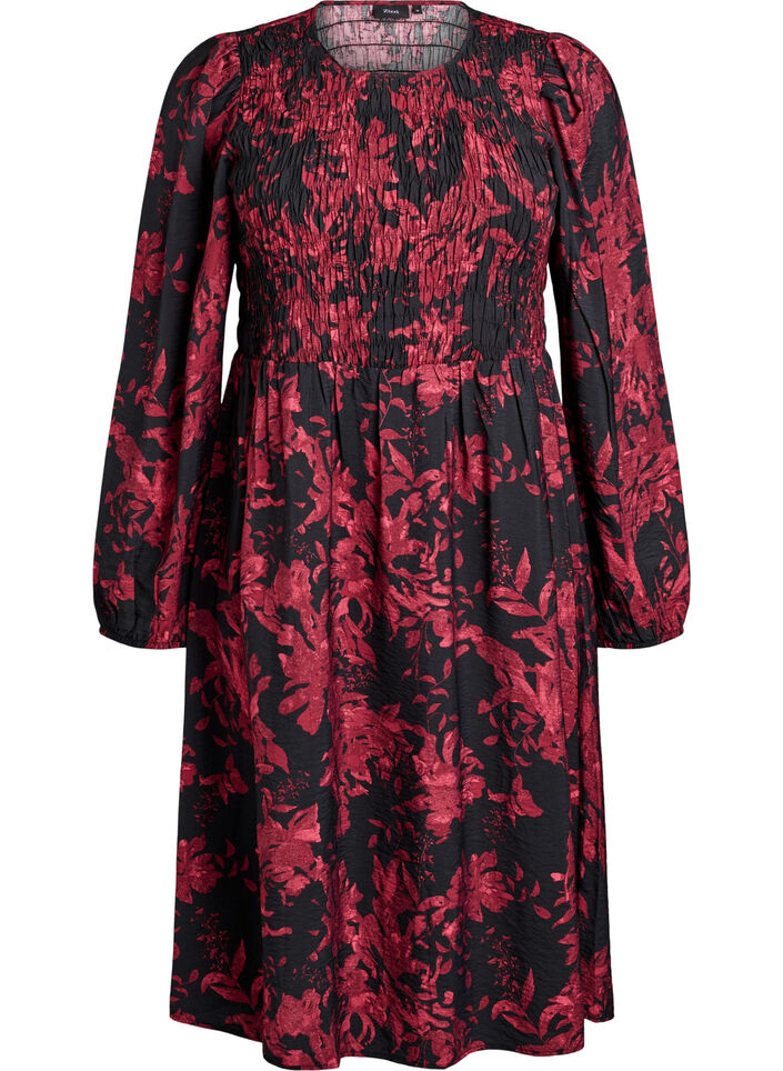 Robe à fleurs avec haut smocké, Noir, Packshot image number 0
