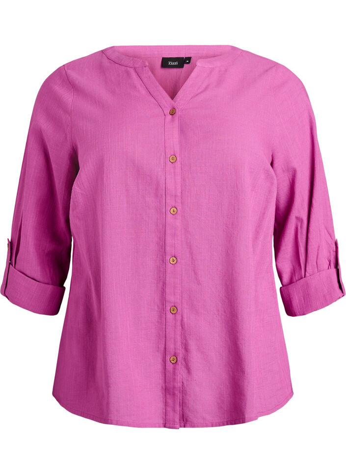 Chemisier en coton avec col en V, Rose, Packshot image number 0