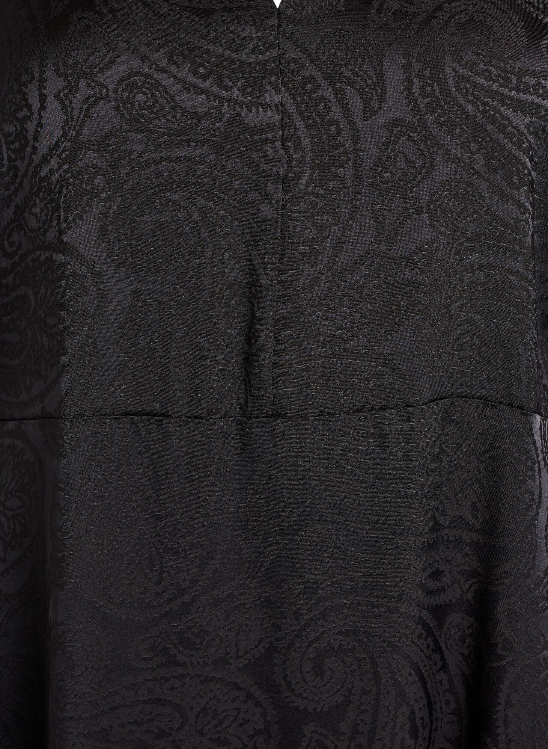 Zizzi Robe midi en jacquard &agrave; motif cachemire et manches papillon, Noir, Packshot image number 2