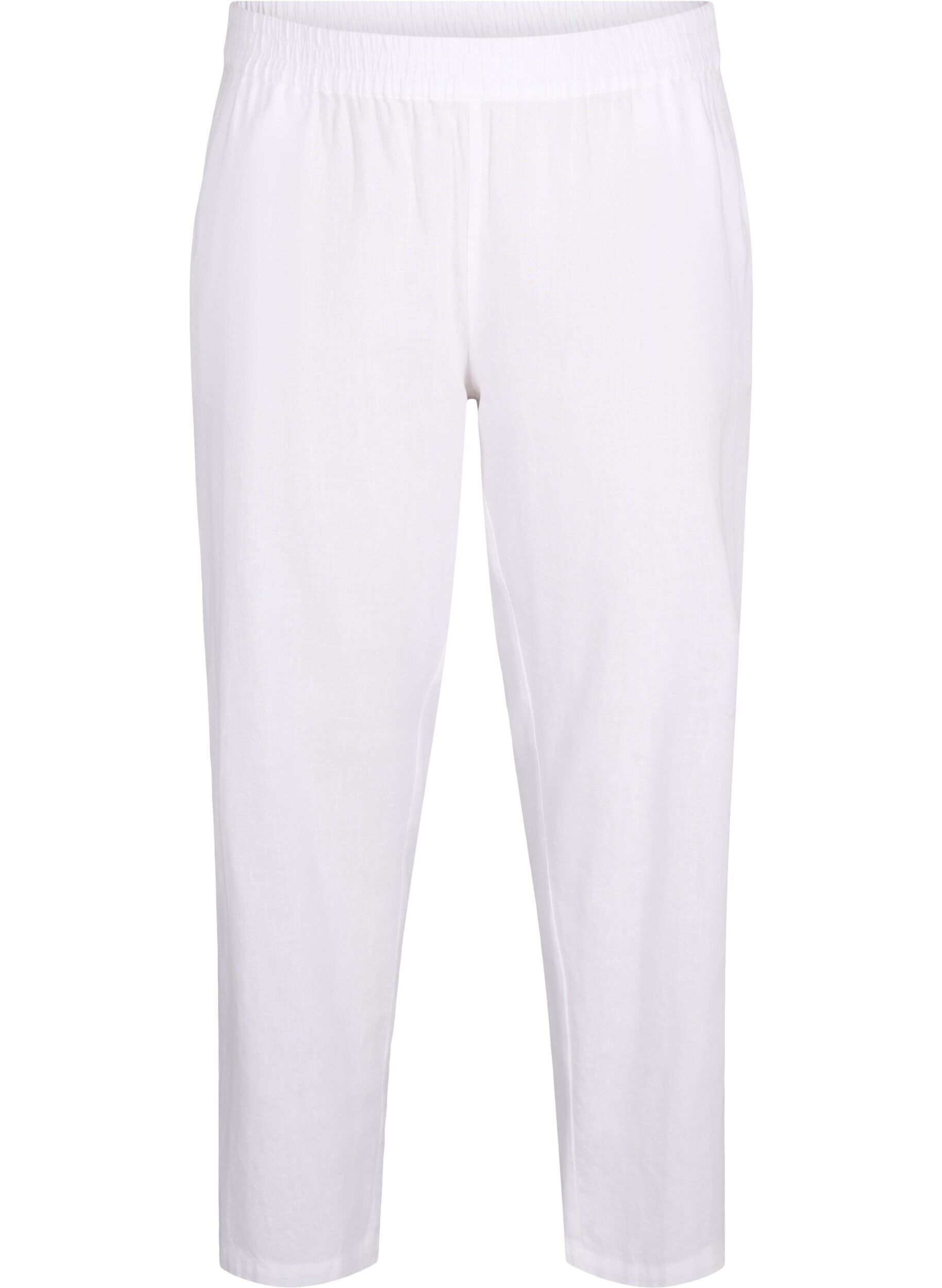 Zizzi Pantalon en coton uni avec du lin, Bright White, Packshot image number 0