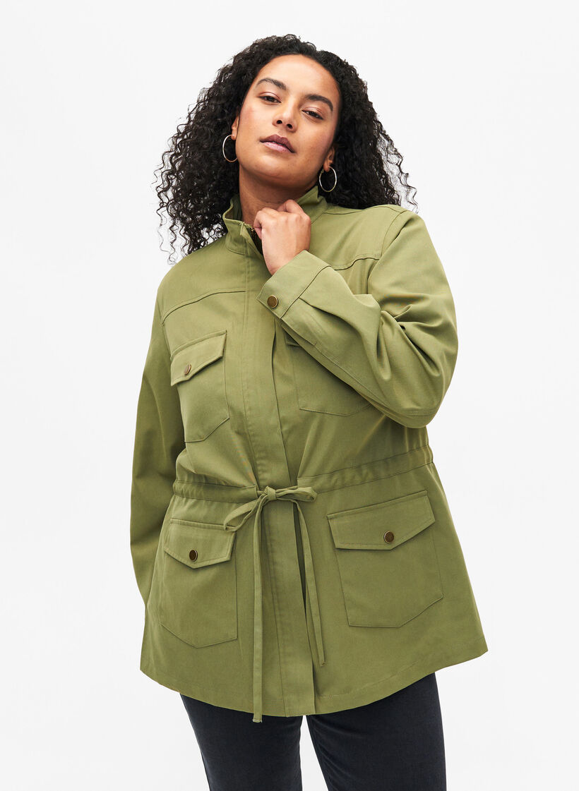 Veste militaire avec cordon à la taille, Aloe, Model image number 0