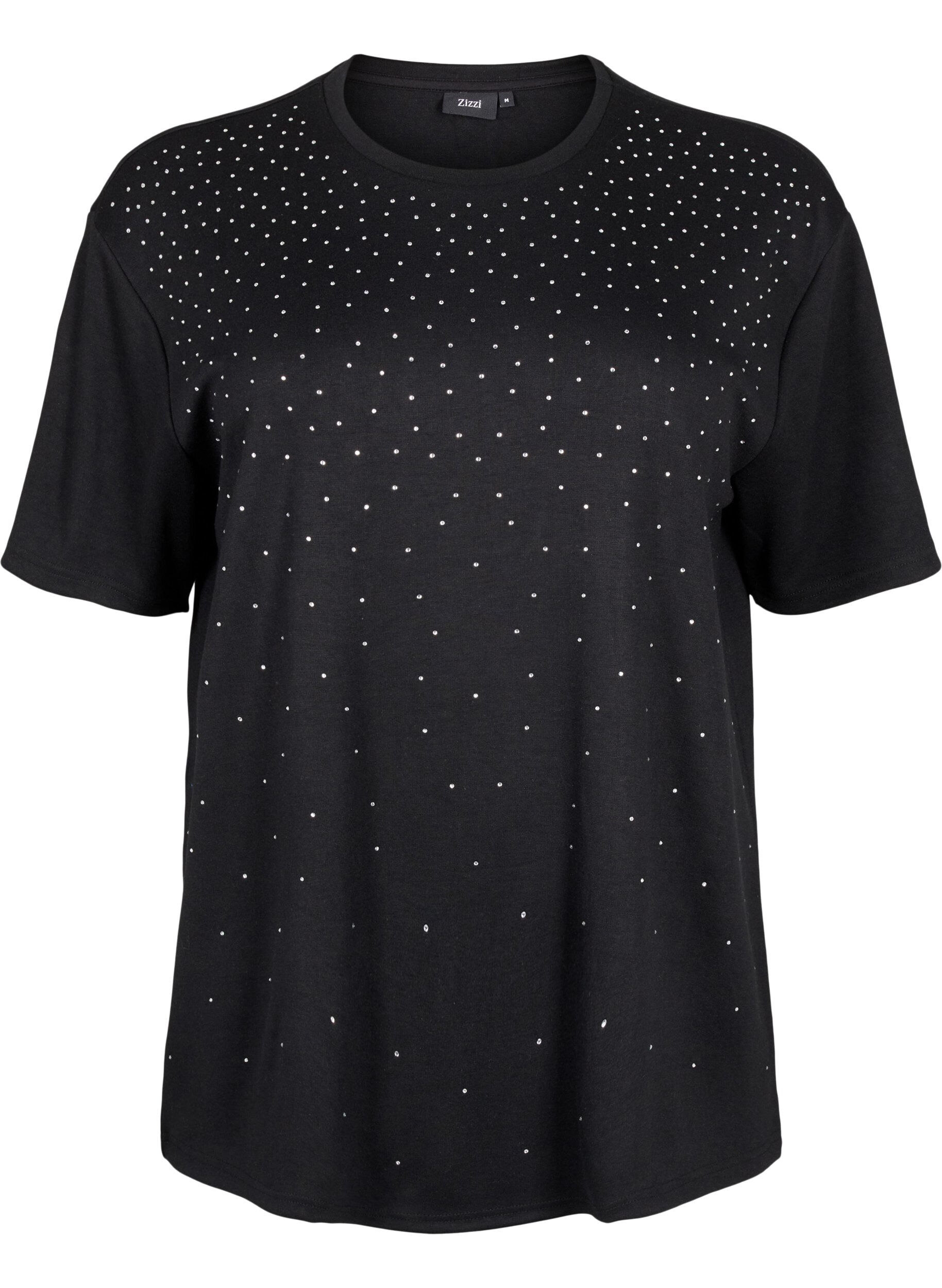 ZizziT-shirt avec strass et col rond, Noir, Packshot image number 0