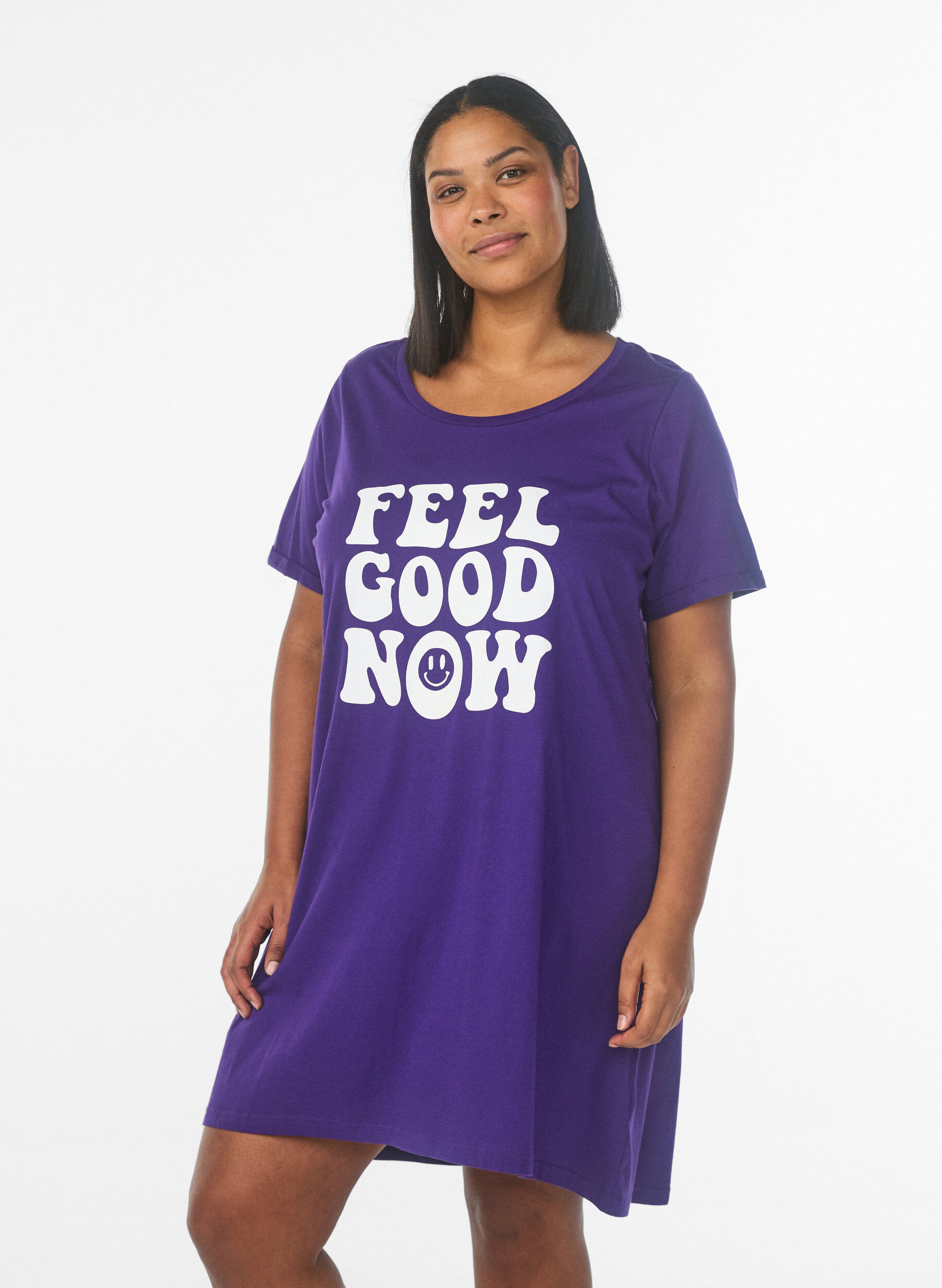 Zizzi Chemise de nuit &agrave; manches courtes en coton biologique, Bleu, Model image number 0