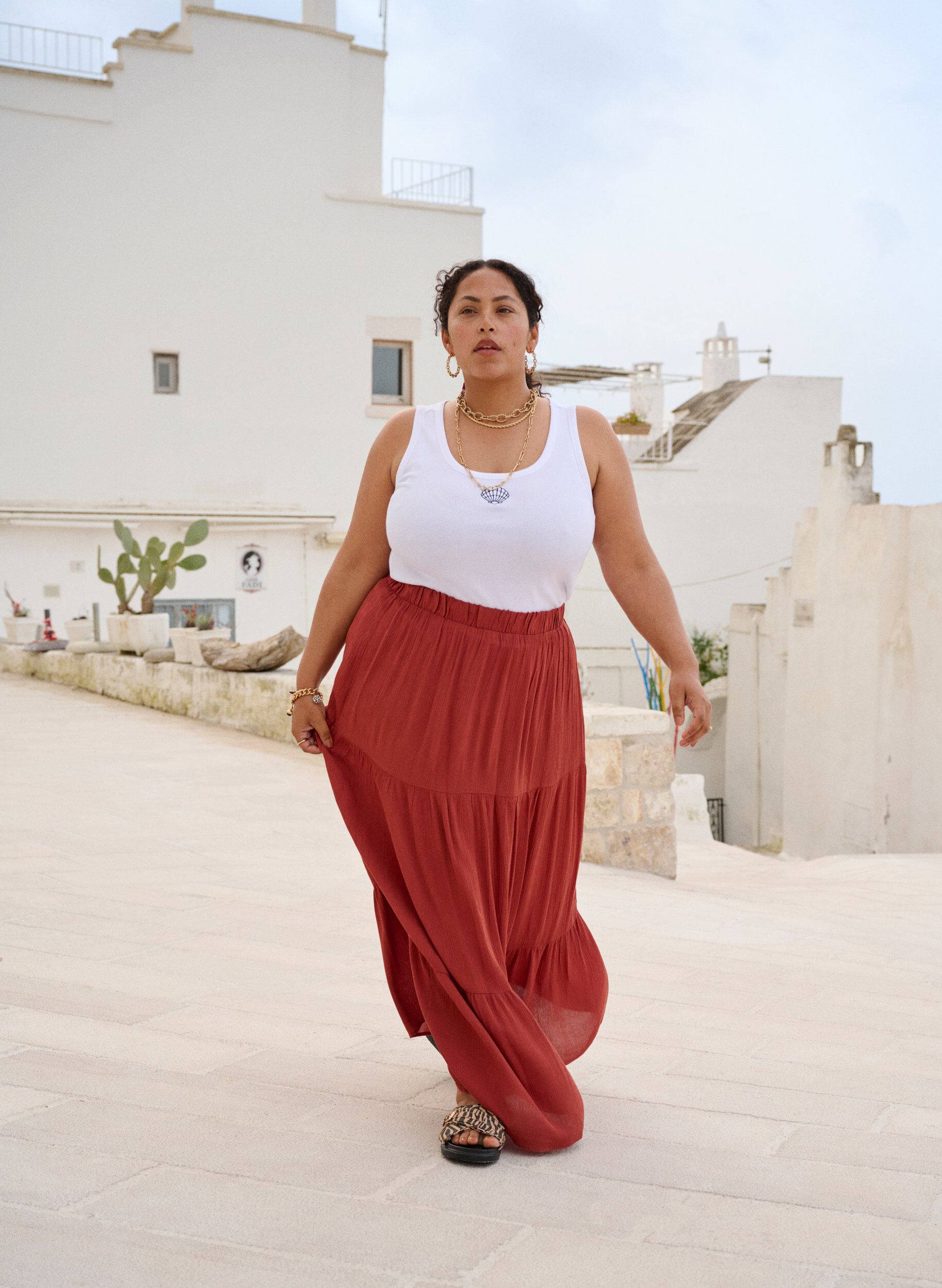 Zizzi Jupe longue &agrave; taille &eacute;lastiqu&eacute;e, Rouge, Image image number 0