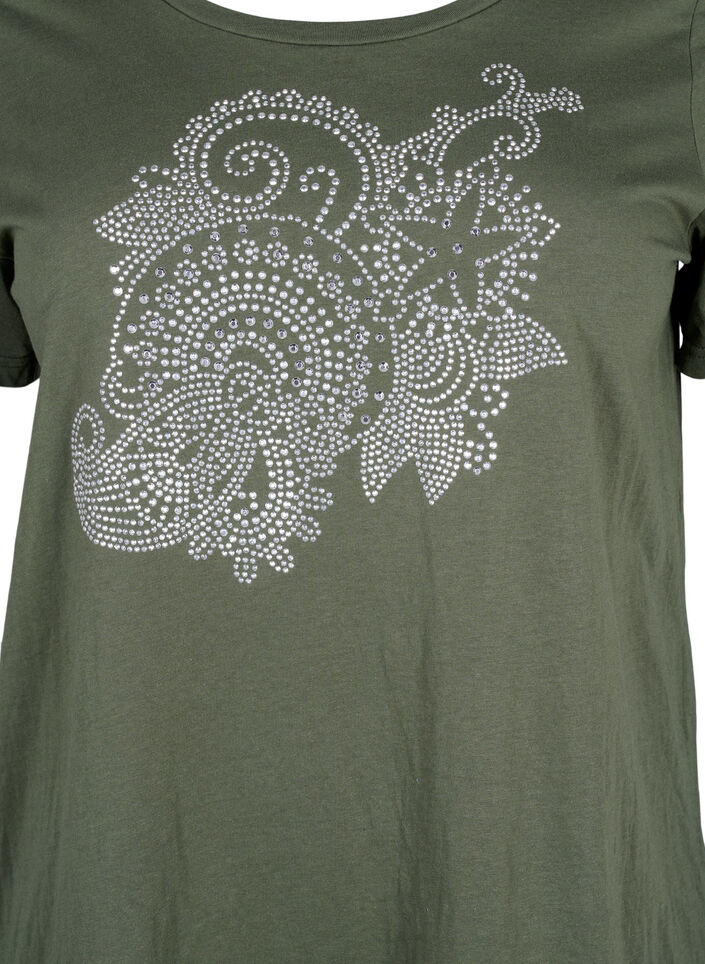 T-shirt en coton avec motif strass, Thyme w. Rhinestones, Packshot image number 2