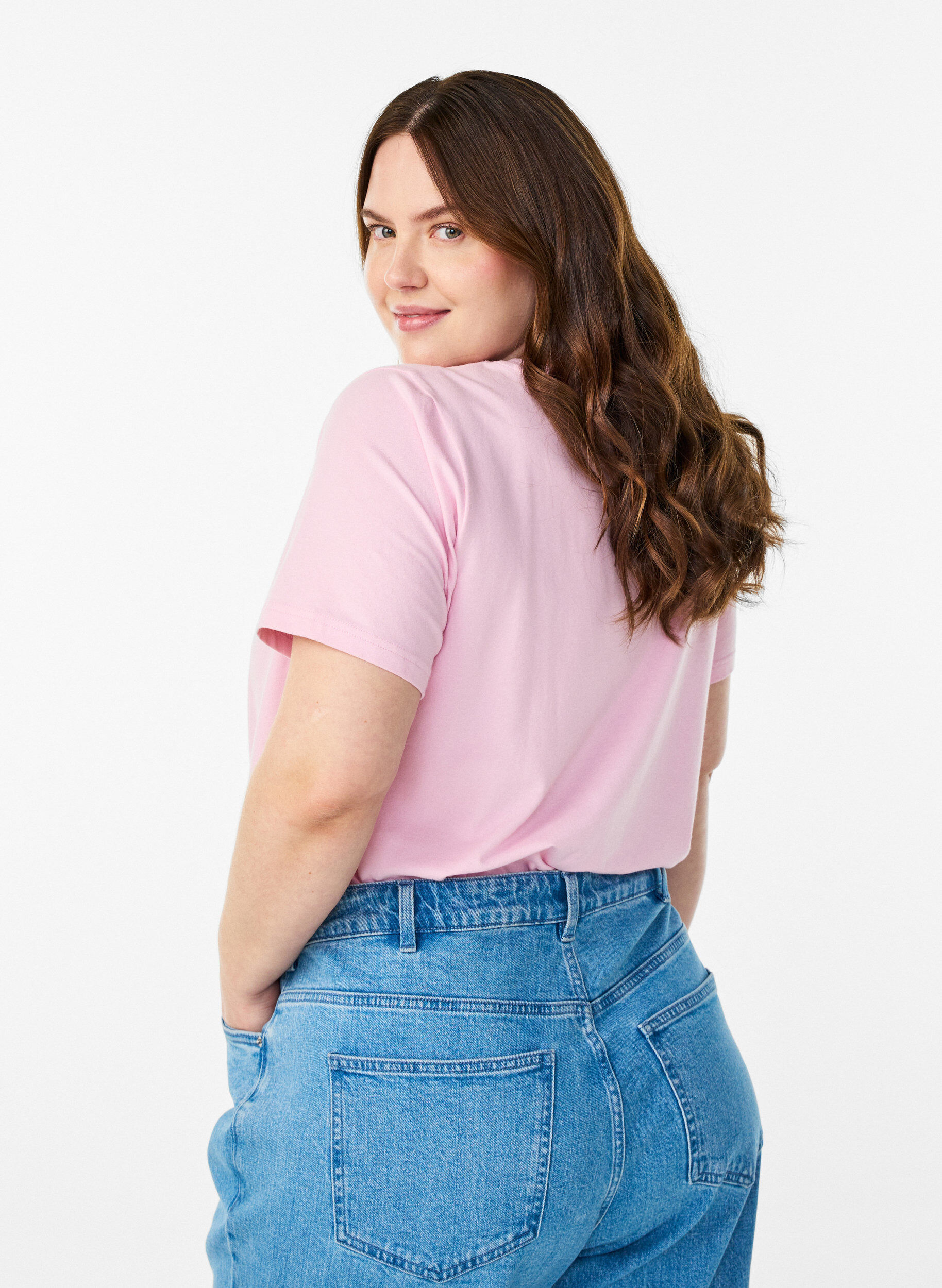 Zizzi T-shirt basic uni en coton, Rose, Model image number 2