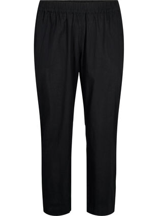 Pantalon en coton uni avec du lin, Black, Packshot image number 0