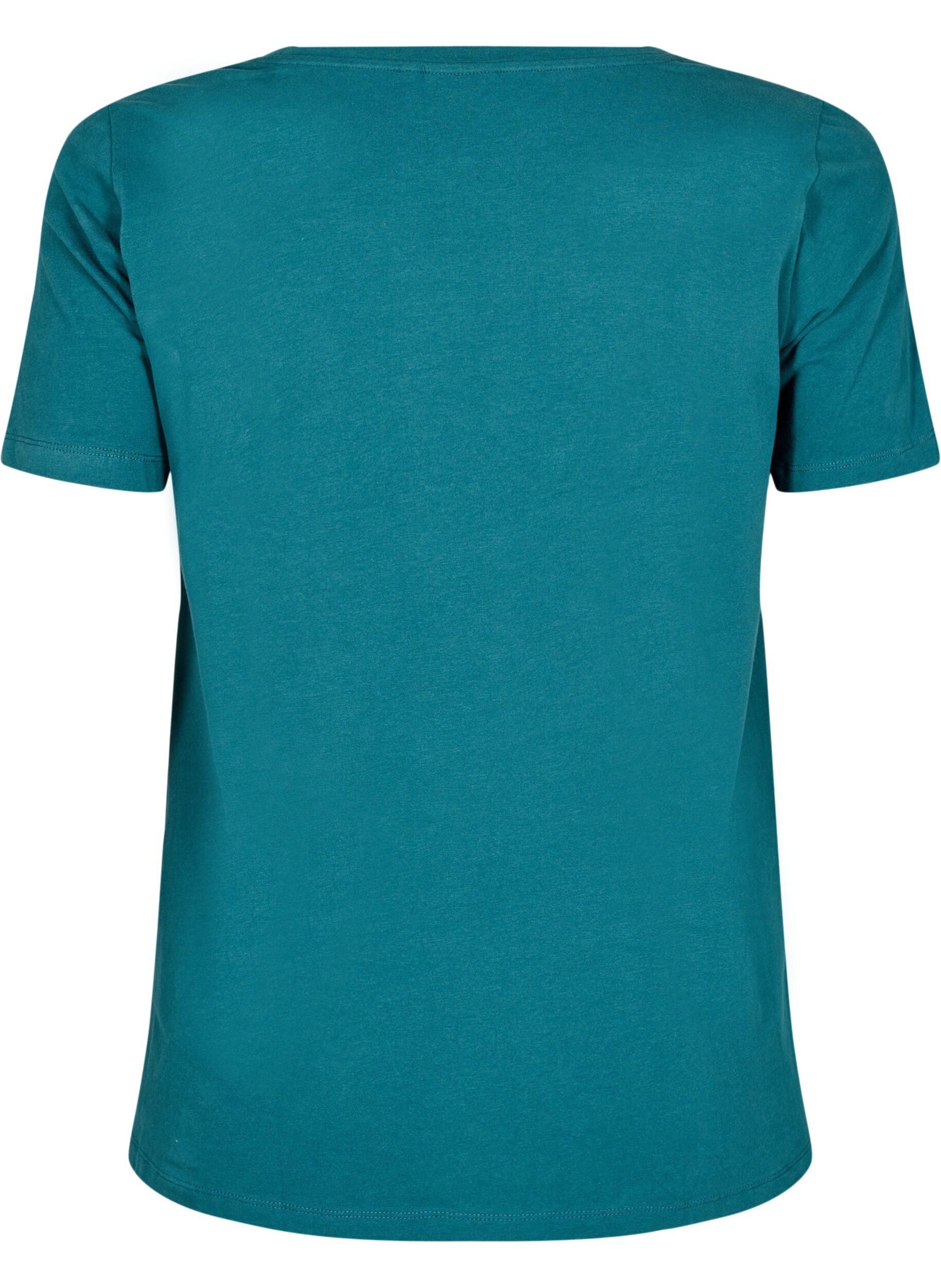 Zizzi T-shirt basique en coton de couleur unie, Vert fonc&eacute;, Packshot image number 1