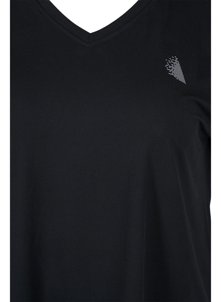 T-shirt de sport &agrave; manches courtes avec col en V, Noir, Packshot