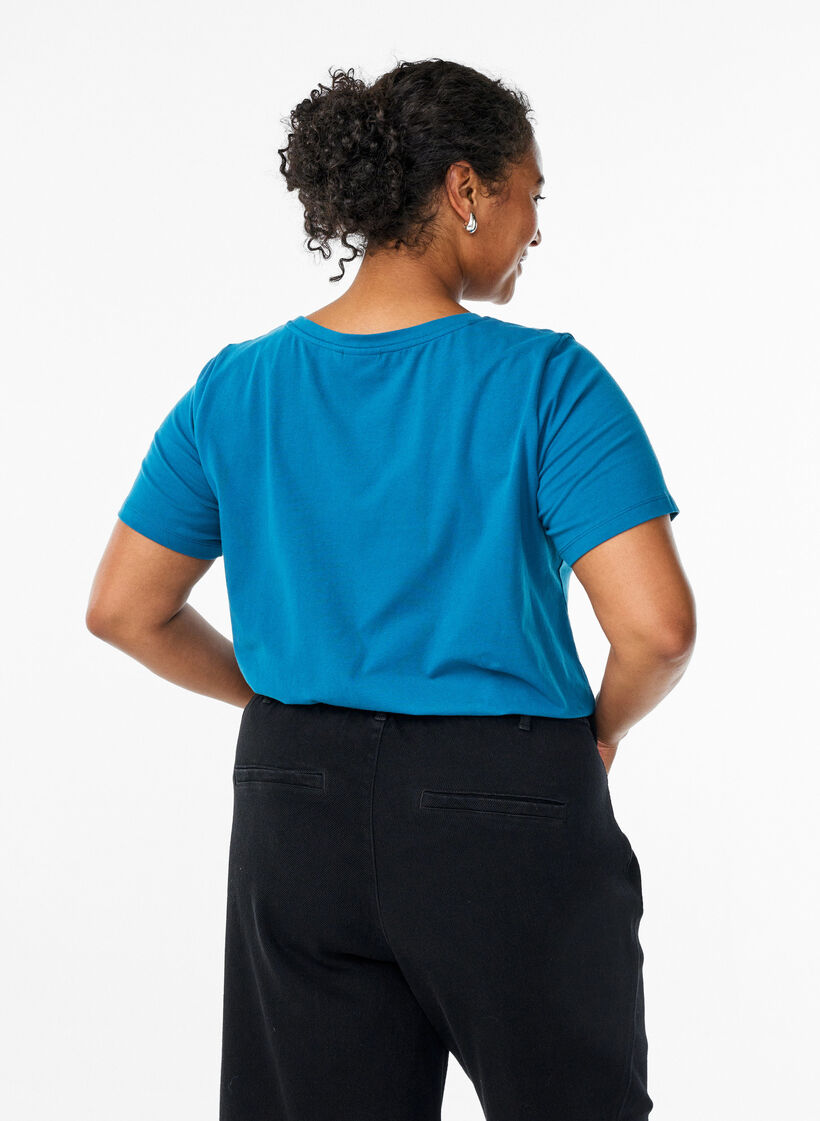 T-shirt basique en coton de couleur unie, Bleu p&eacute;trole, Model image number 2