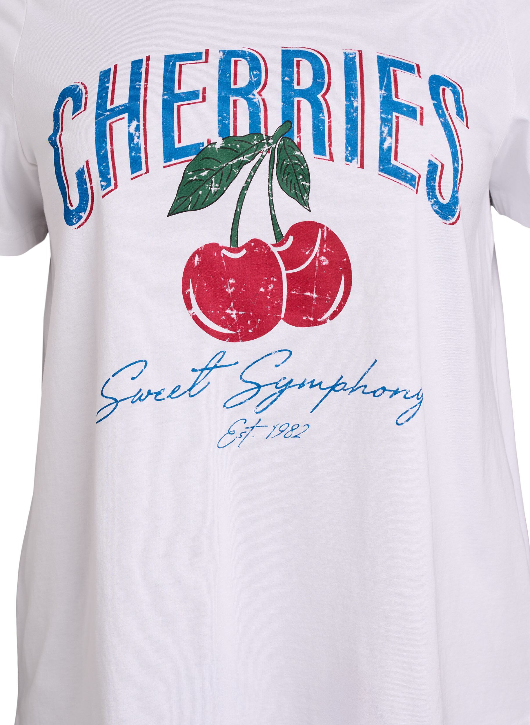 Zizzi T-shirt en coton avec imprim&eacute; fruits et texte, Blanc, Packshot image number 2