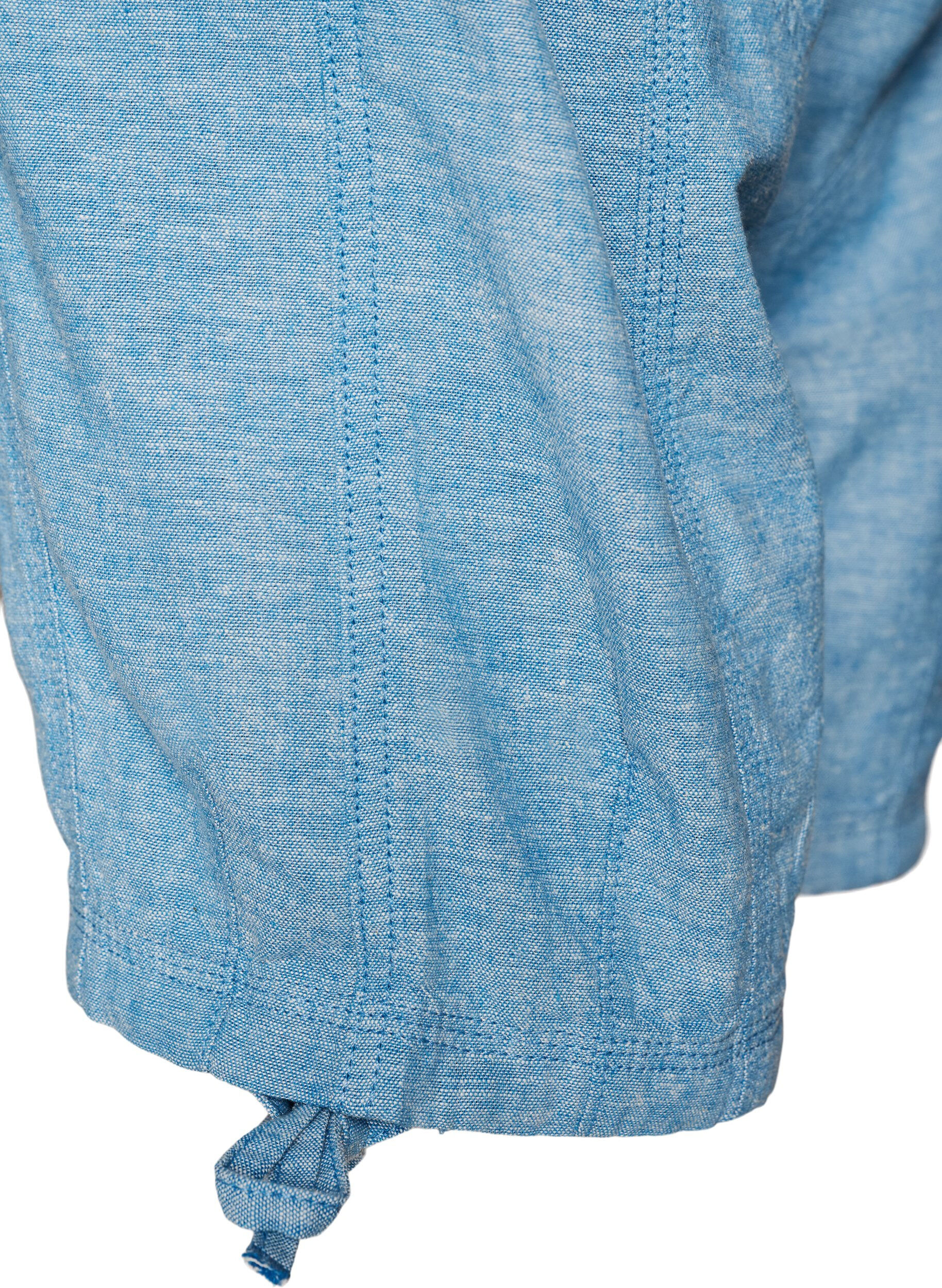 Zizzi Pantacourt en coton et lin avec ceinture &eacute;lastique et cordon de serrage, Bleu, Packshot image number 3