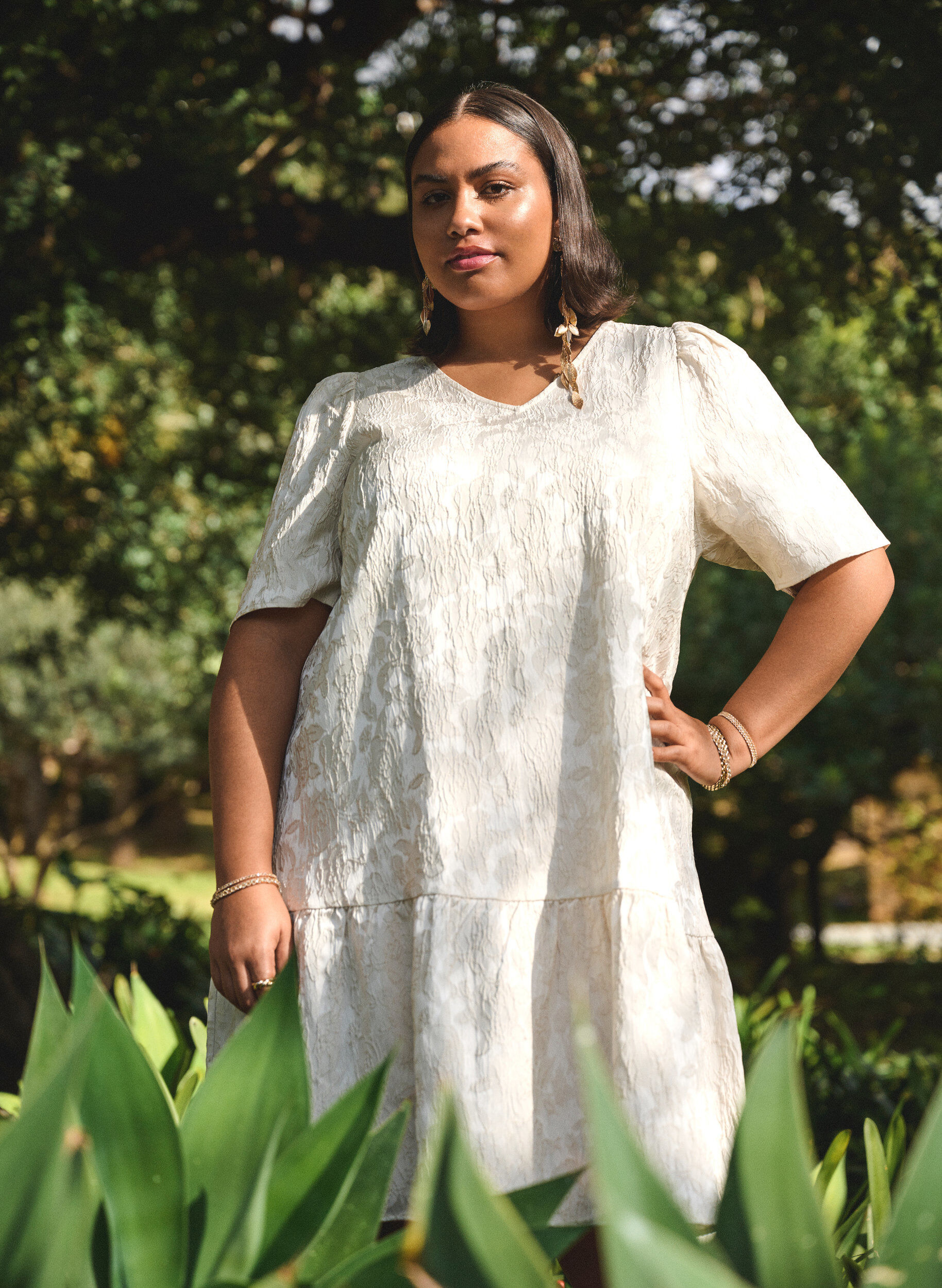 Zizzi Motif jacquard fleuri en ton sur ton, Whisper White, Image image number 0