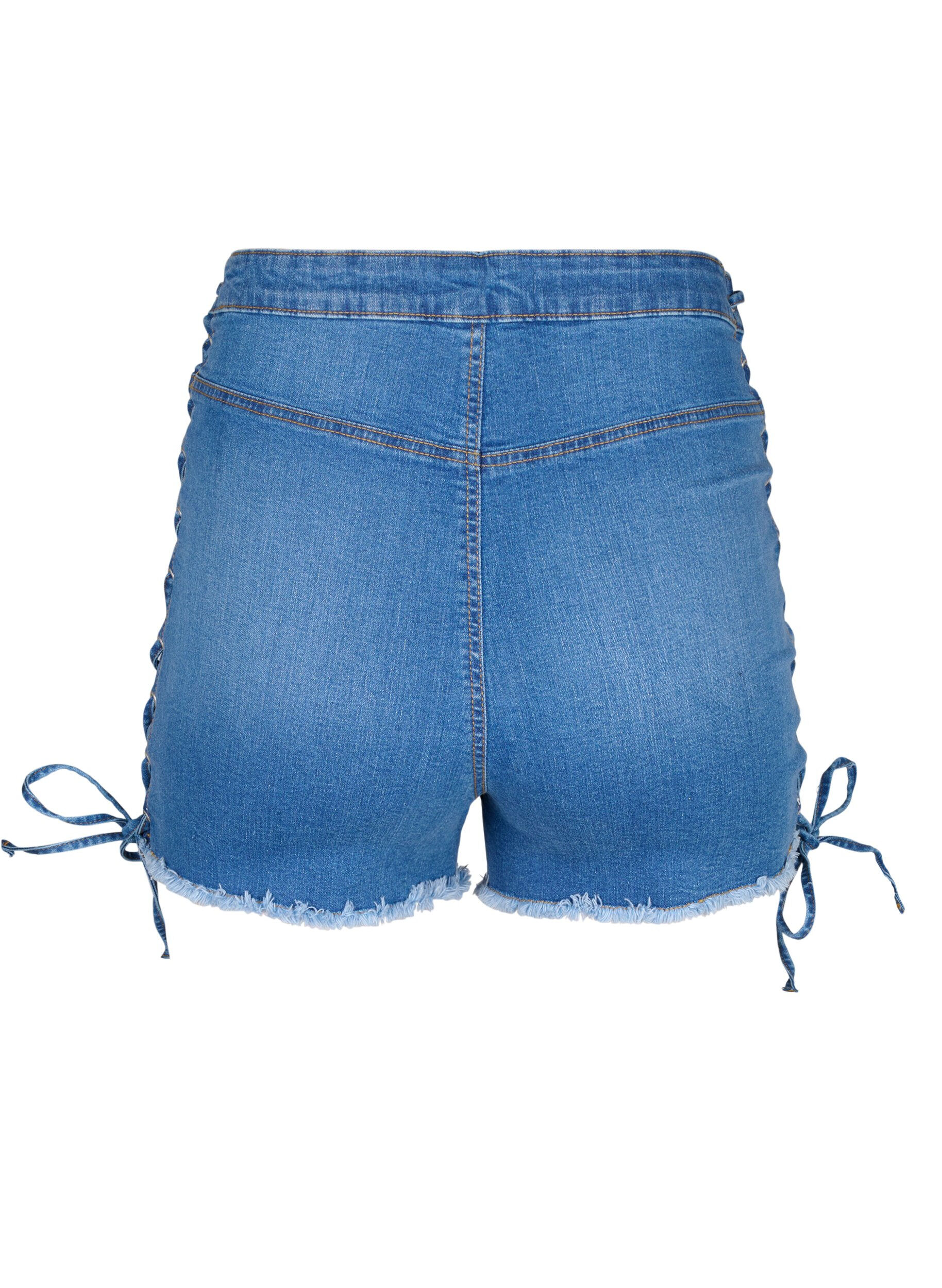 Zizzi Shorts en jean avec d&eacute;tails &agrave; lacets, Blue Denim, Packshot image number 1