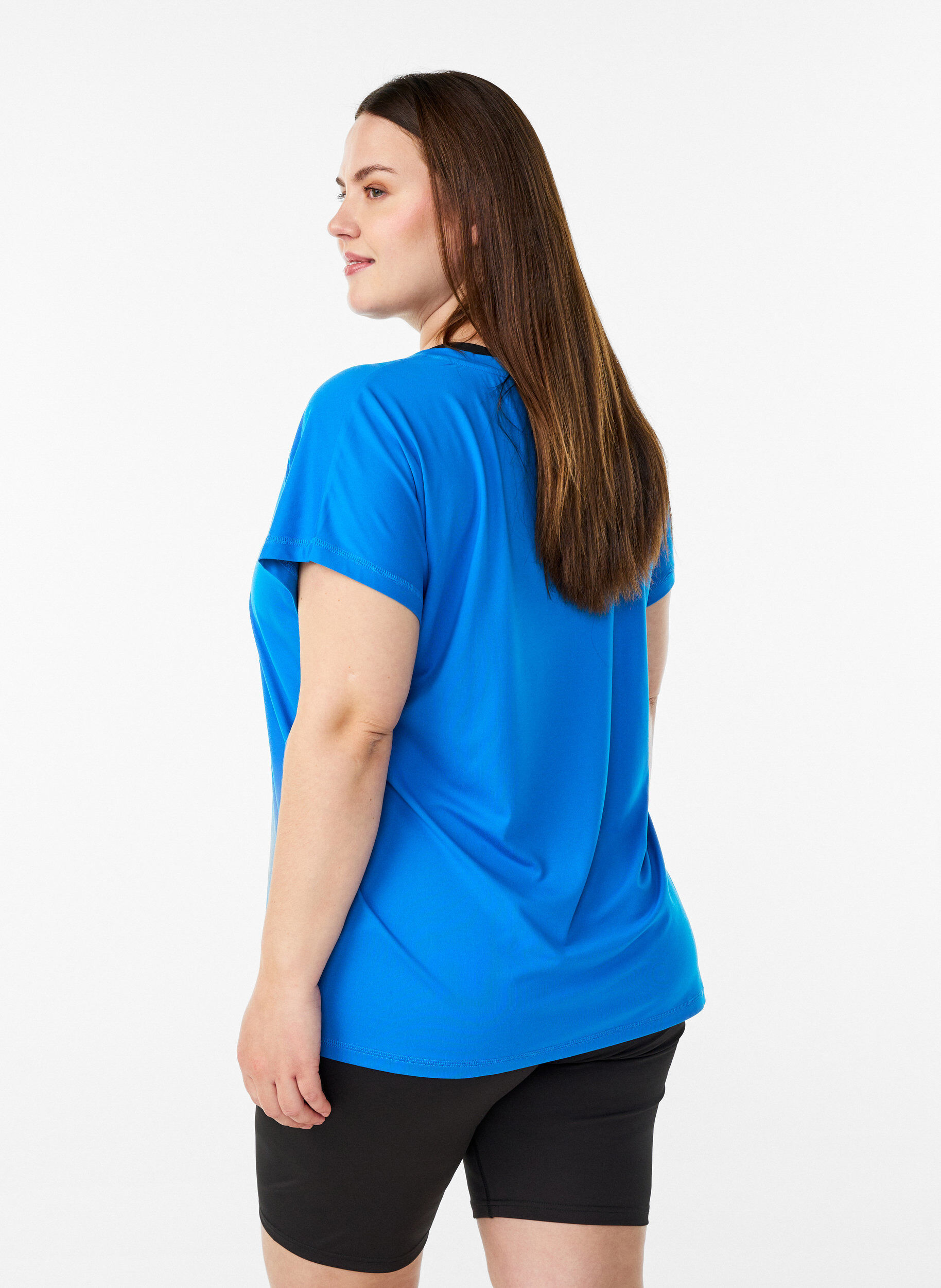 Zizzi T-shirt ample de sport &agrave; col en V, Bleu, Model image number 2