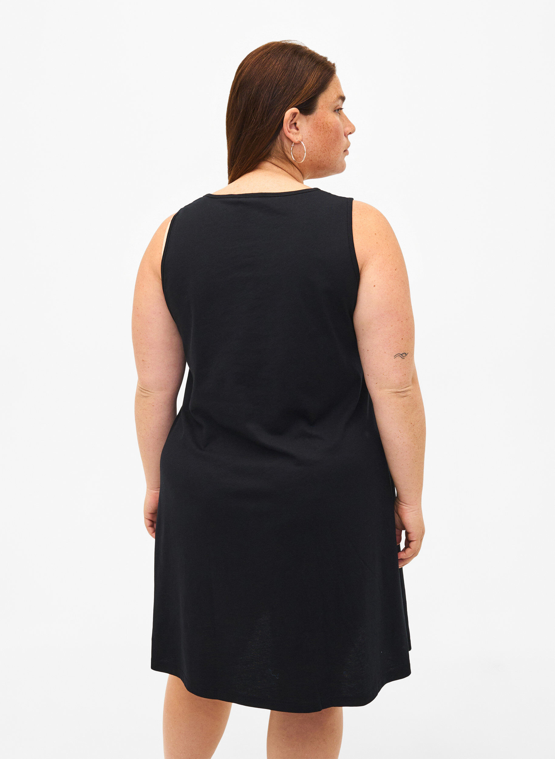 Zizzi Robe sans manches en coton avec forme en A, Black W. Summer, Model image number 1
