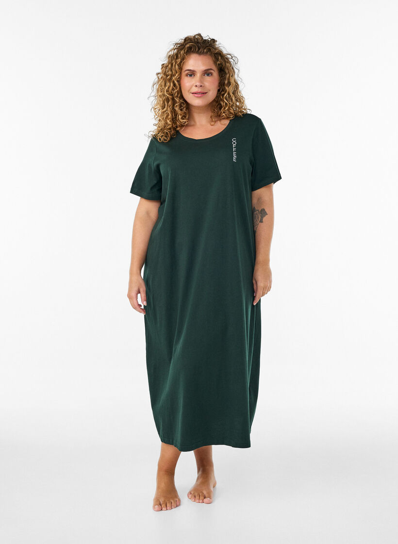 Chemise de nuit midi en coton biologique, Vert, Model image number 0