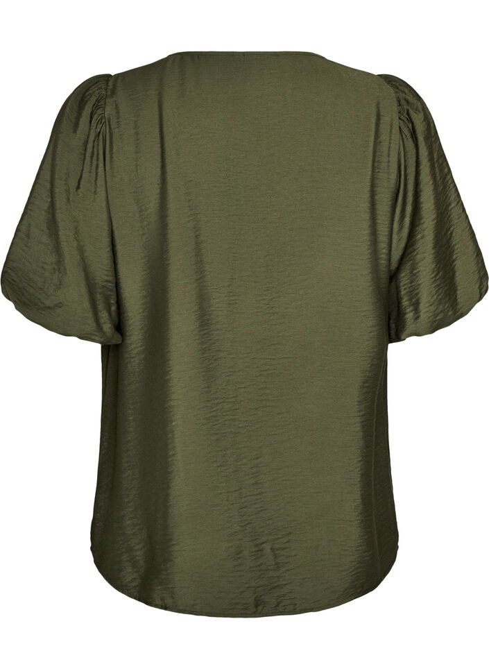 Blouse avec manches ballon et col en V, Vert, Packshot image number 1