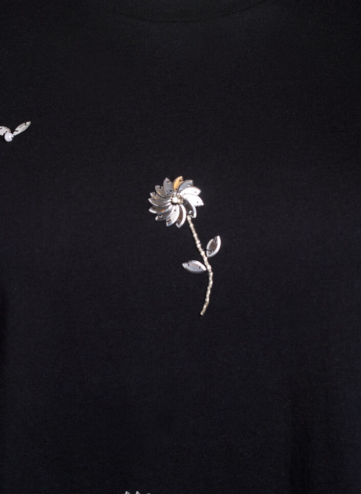 T-shirt avec fleurs en sequins, Noir, Packshot image number 2