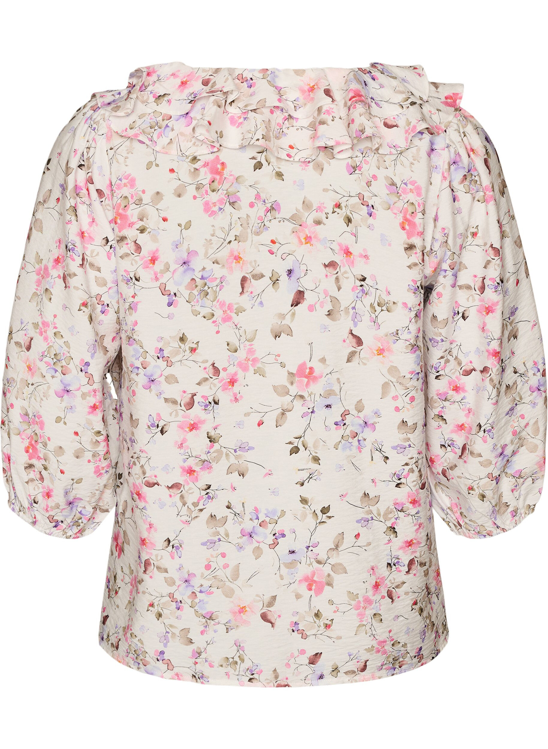 ZizziBlouse en viscose &agrave; imprim&eacute; floral et manches 3/4, Vanille, Packshot image number 1