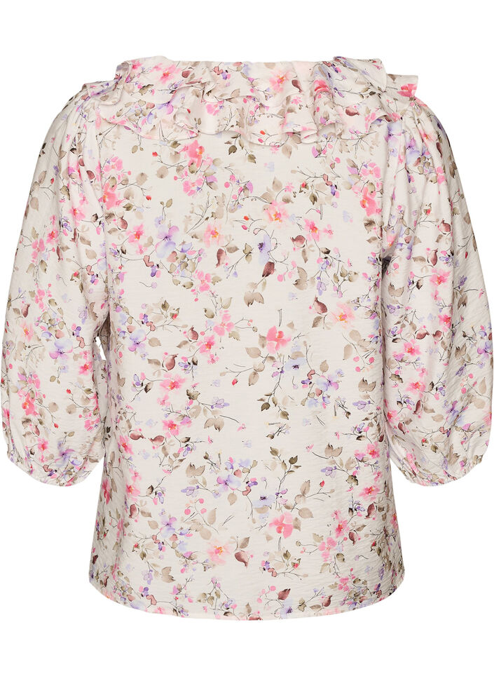 Blouse en viscose &agrave; imprim&eacute; floral et manches 3/4, Vanille, Packshot image number 1