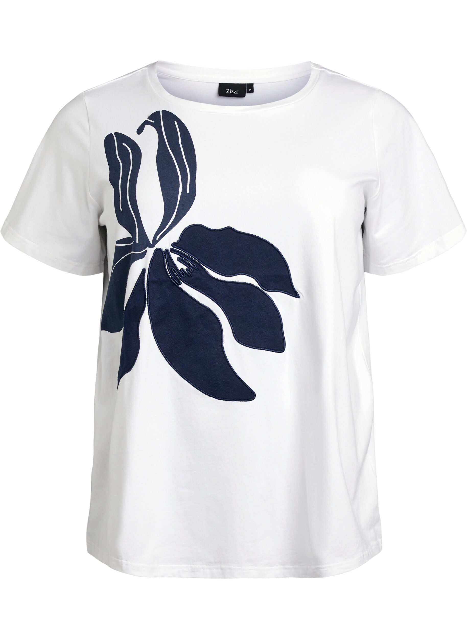 Zizzi T-shirt en coton biologique avec imprim&eacute; floral, B. White w. EMB, Packshot image number 0