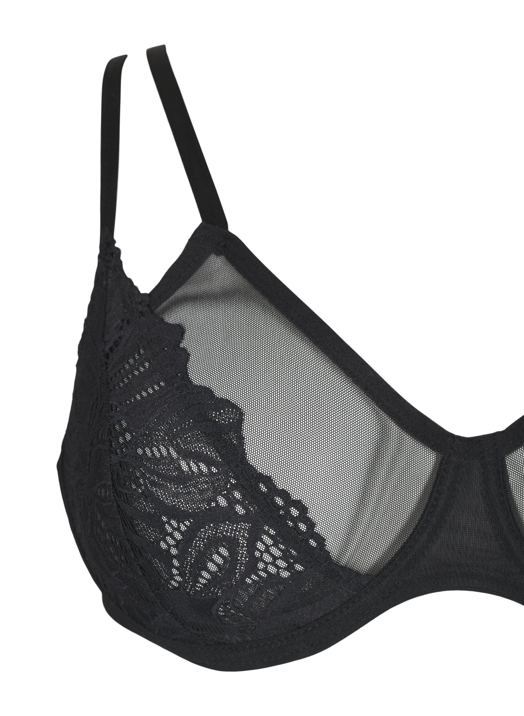 Zizzi Soutien-gorge couvrant avec dentelle et maille, Black, Packshot image number 2