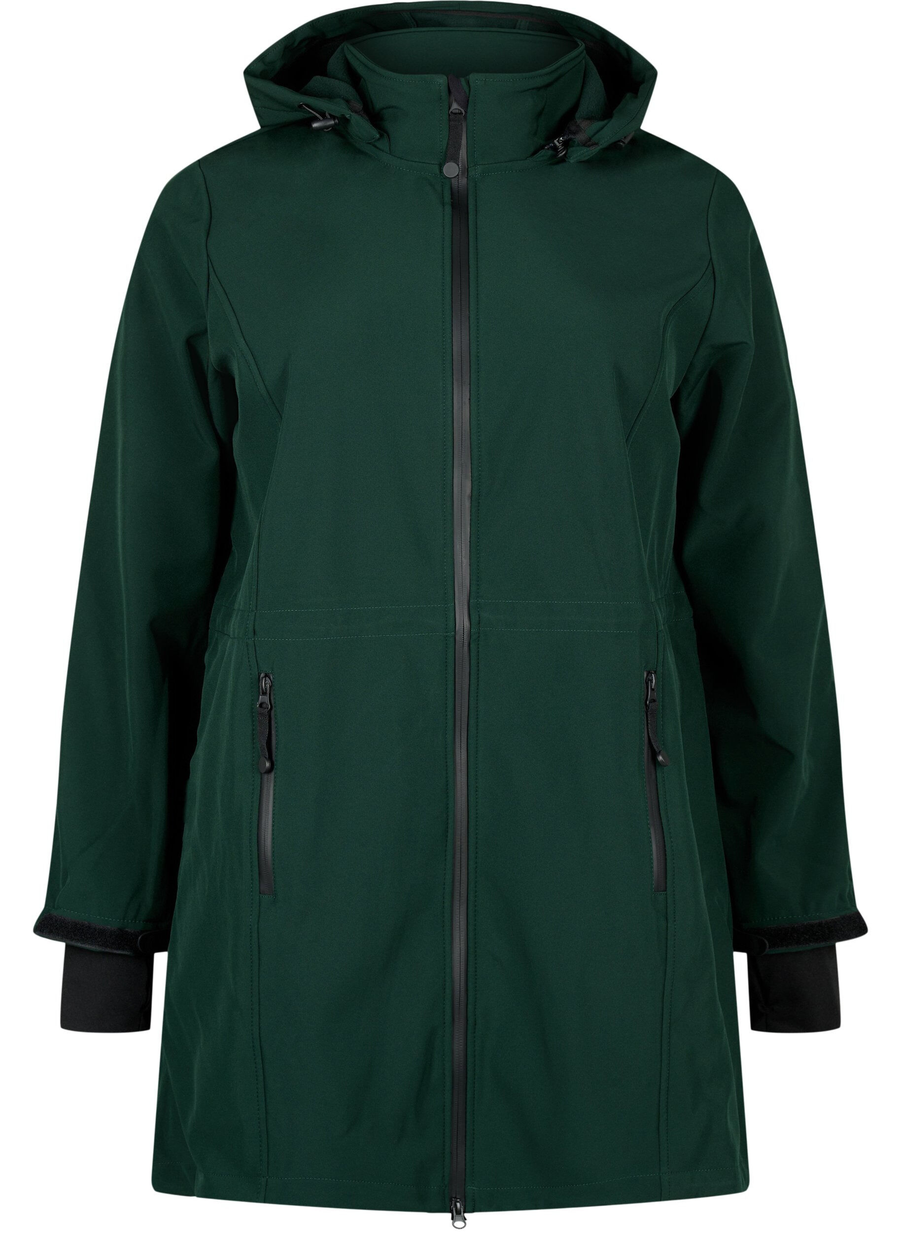 Zizzi Veste softshell avec capuche amovible, Vert fonc&eacute;, Packshot image number 0