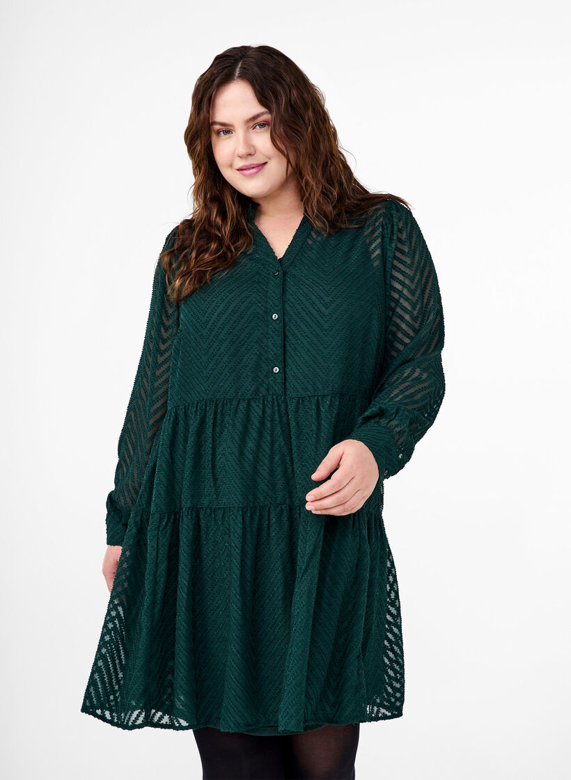 Robe courte texturée avec un col à volants, Scarab, Model image number 0