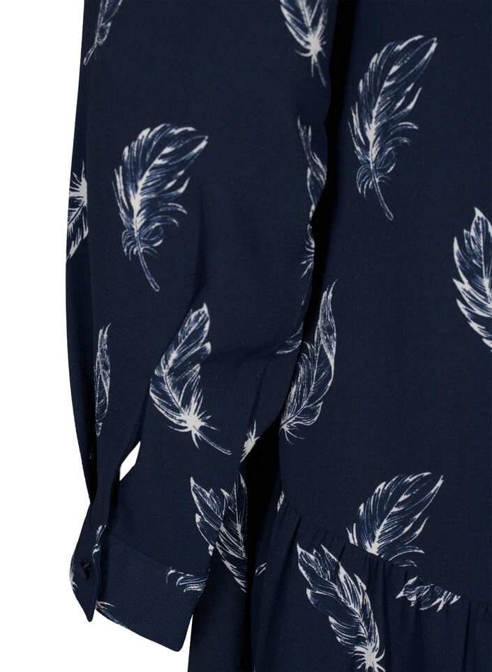 Robes midi à manches longues, Navy B. Feather AOP, Packshot image number 3
