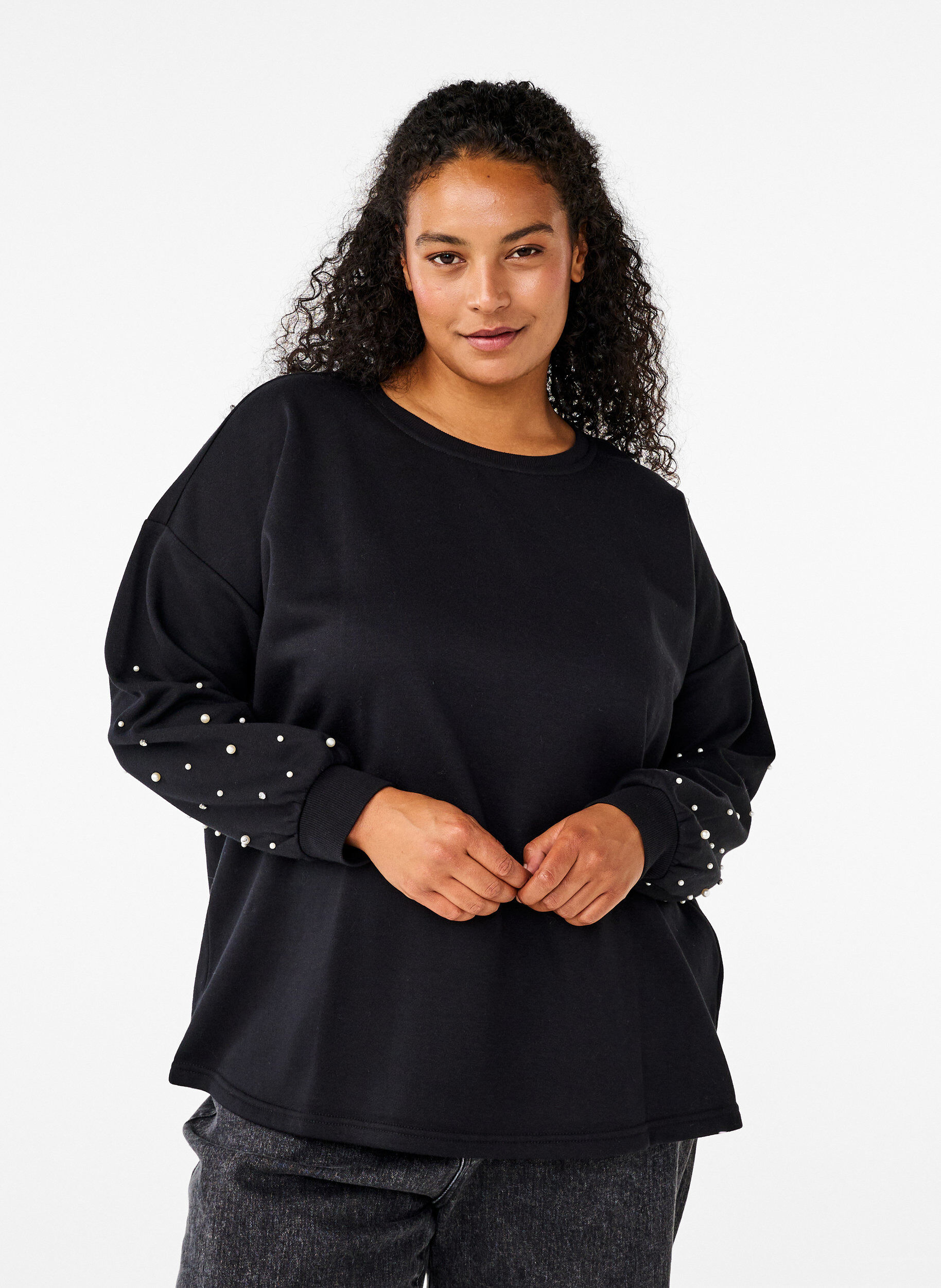 Zizzi Sweat orn&eacute; de perles, Black, Model image number 0
