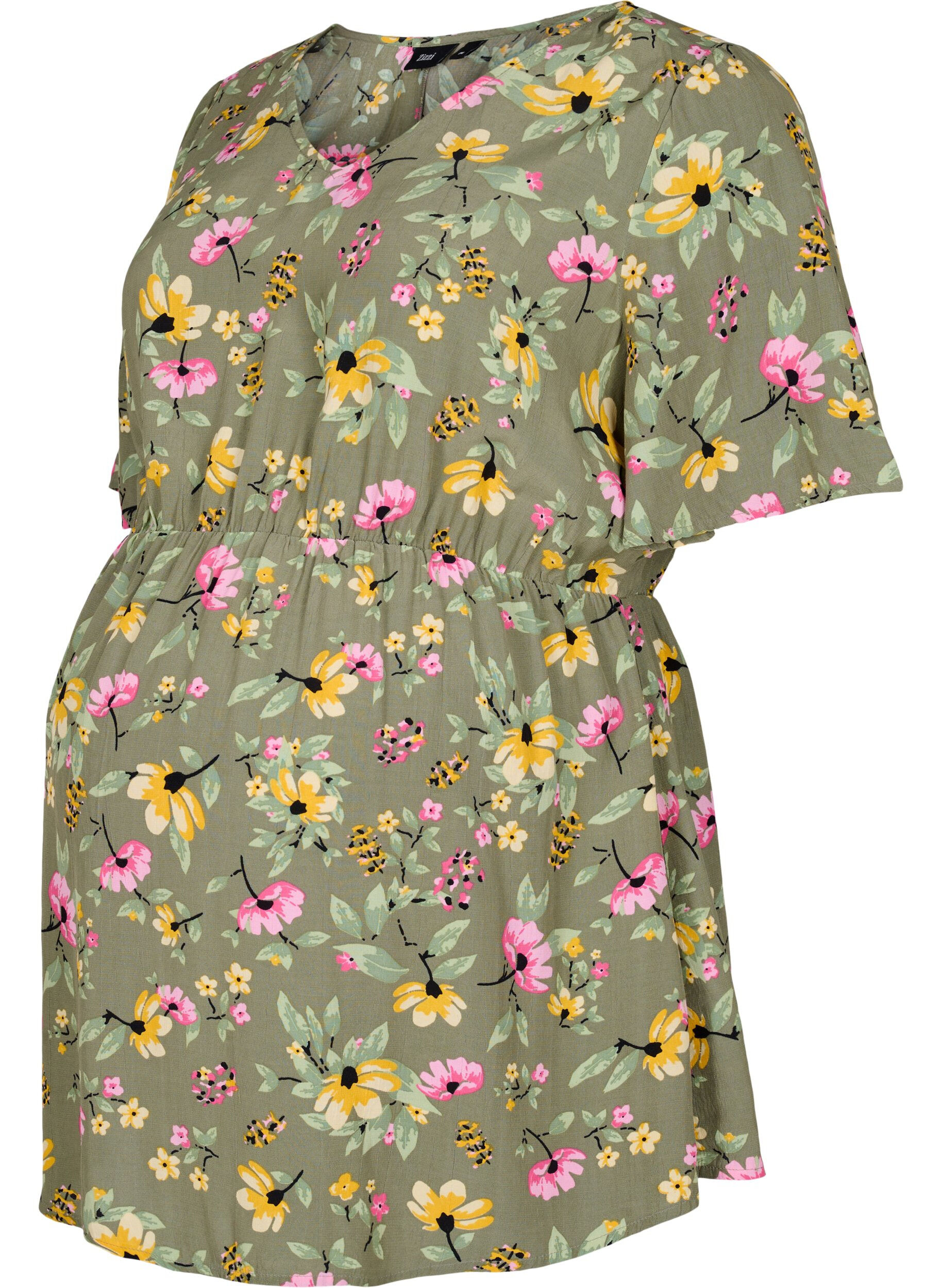 Zizzi Blouse de maternit&eacute; &agrave; fleurs en viscose, Green Flower Print, Packshot image number 0