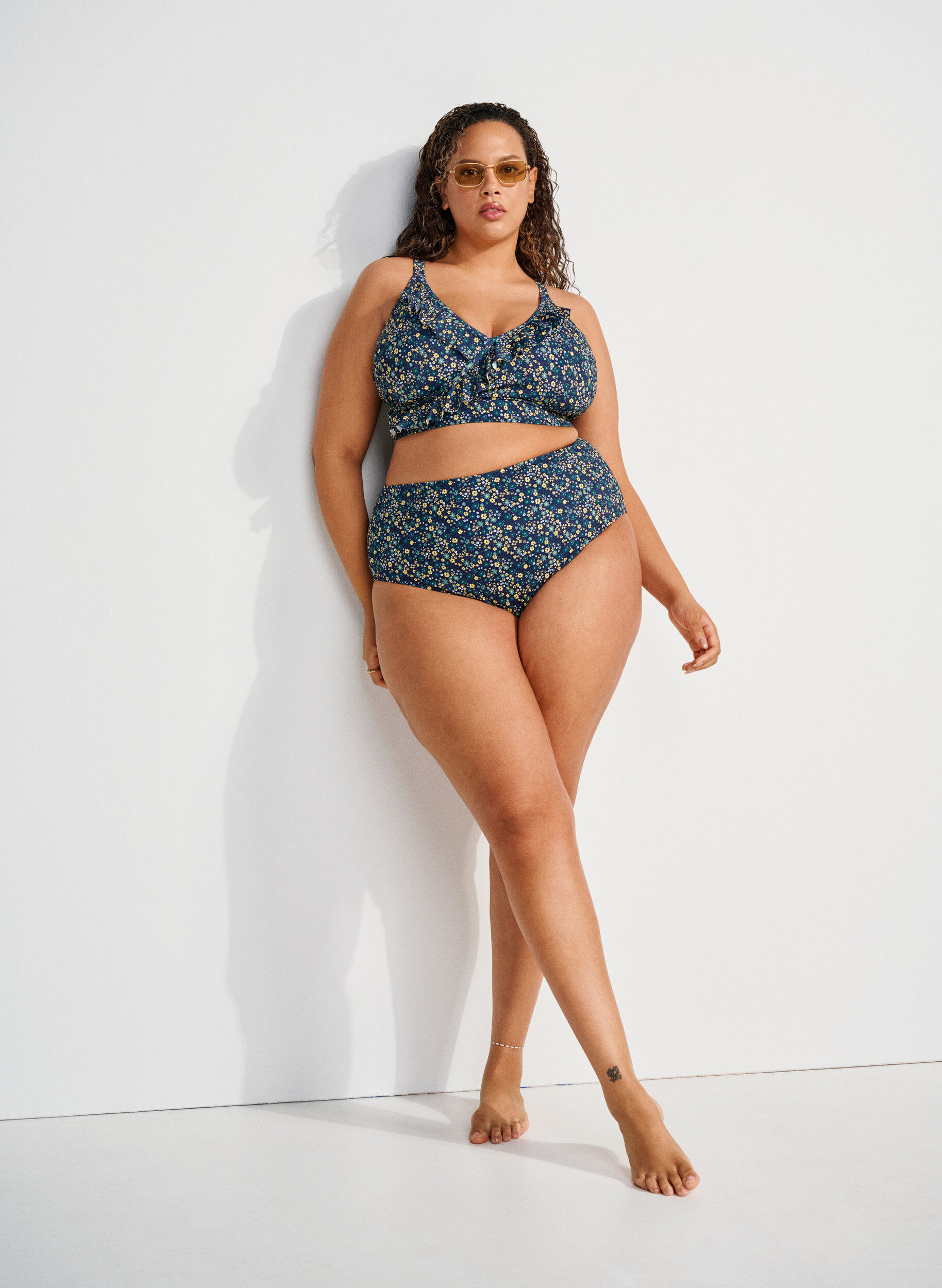 Zizzi Culotte de bikini imprim&eacute;e et taille haute, Vert, Image image number 0
