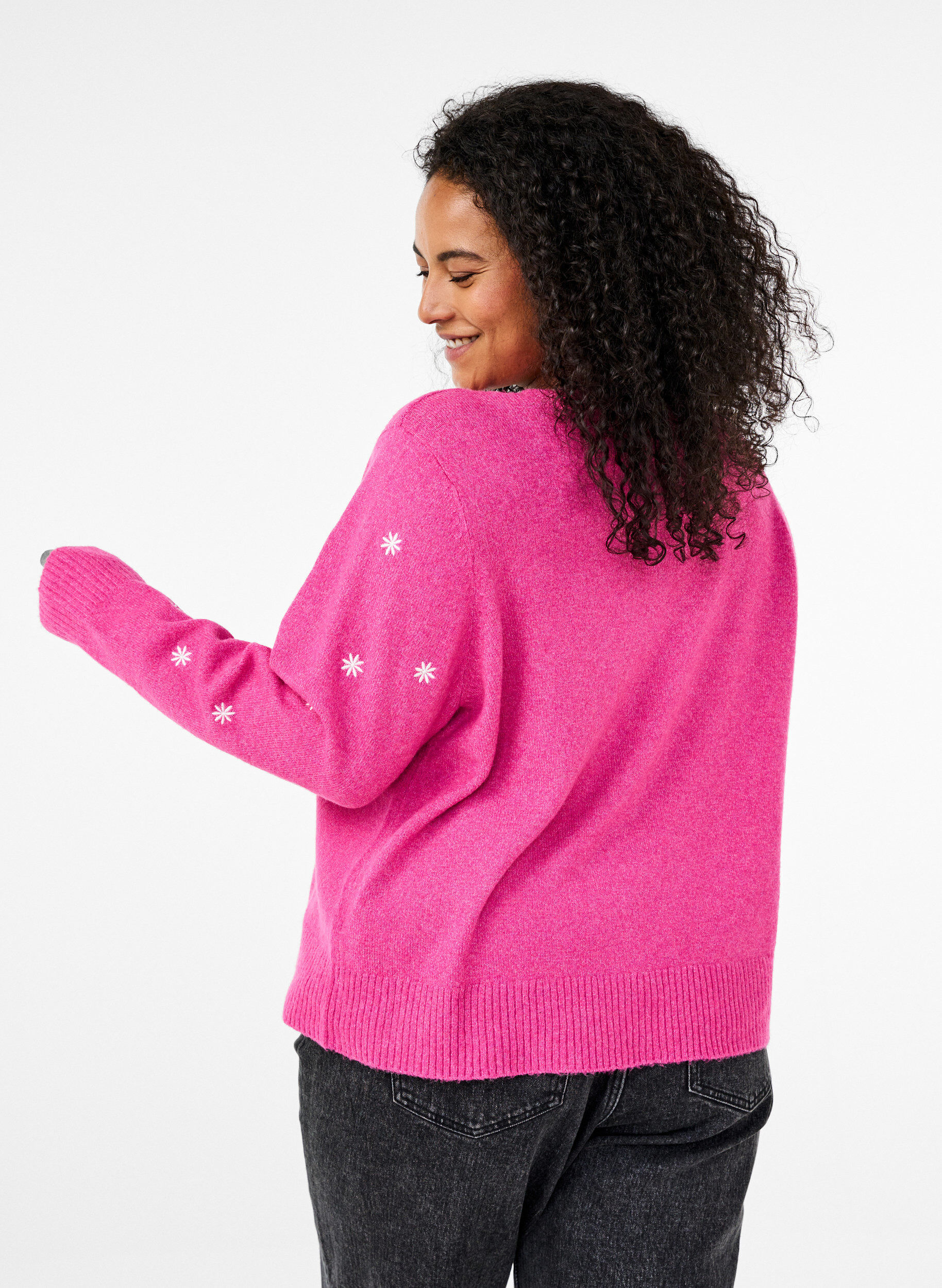 Zizzi Cardigan en tricot, brod&eacute;, &agrave; nouer avec des attaches, Raspberry Rose Comb, Model image number 1