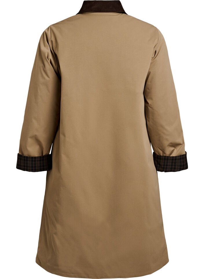 Veste mi-longue avec col en velours c&ocirc;tel&eacute;, Beige, Packshot