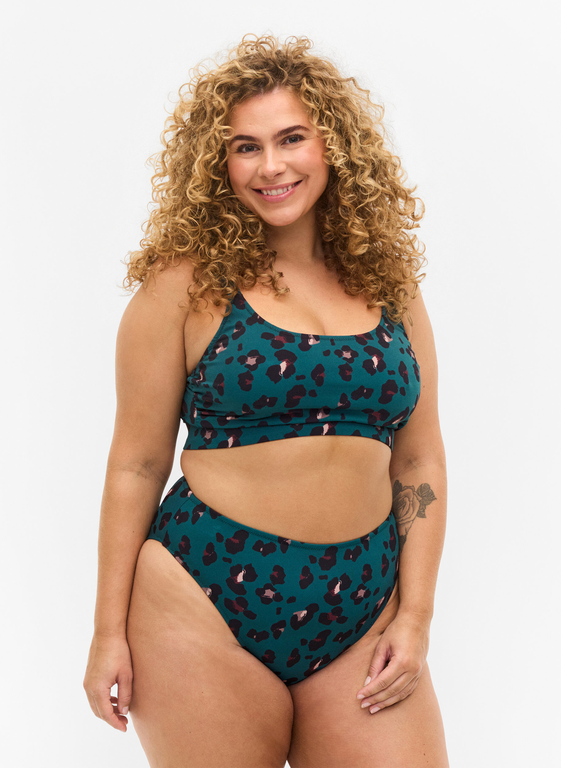 Zizzi Culotte de bikini &agrave; taille haute, Teal Leopard, Model image number 0