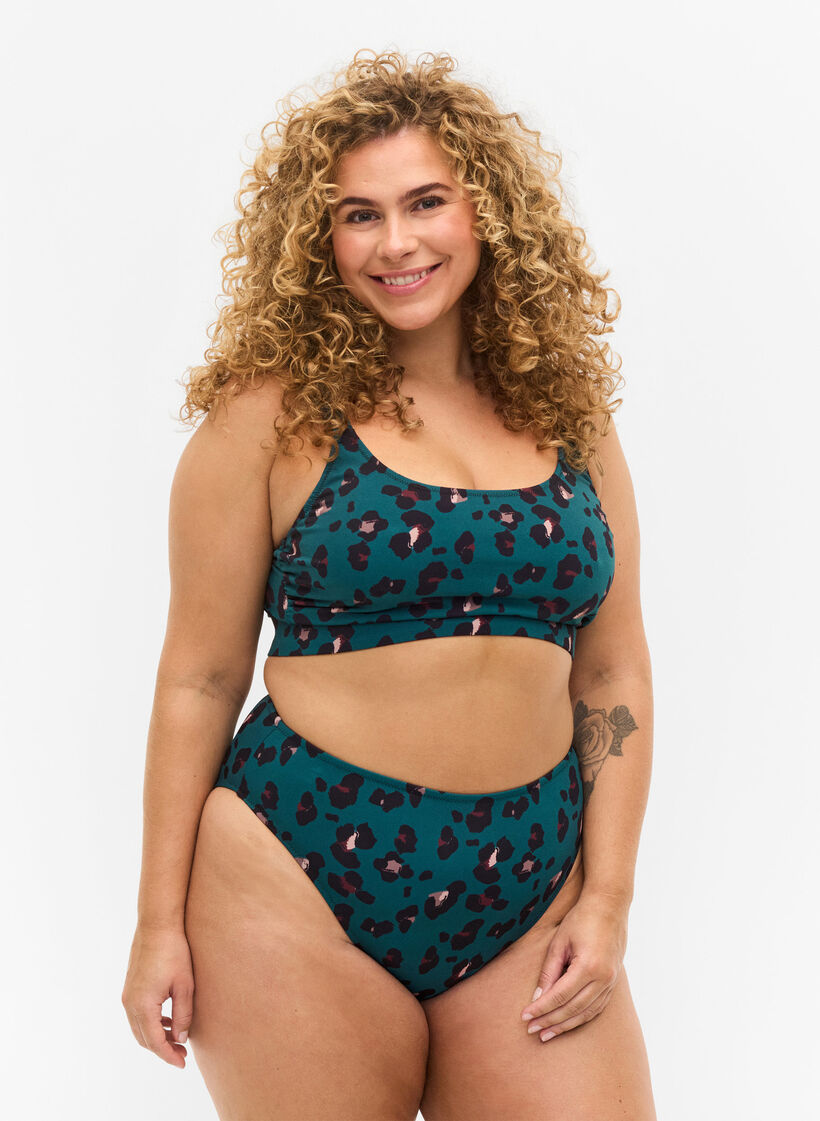 Culotte de bikini à taille haute, Teal Leopard, Model image number 0